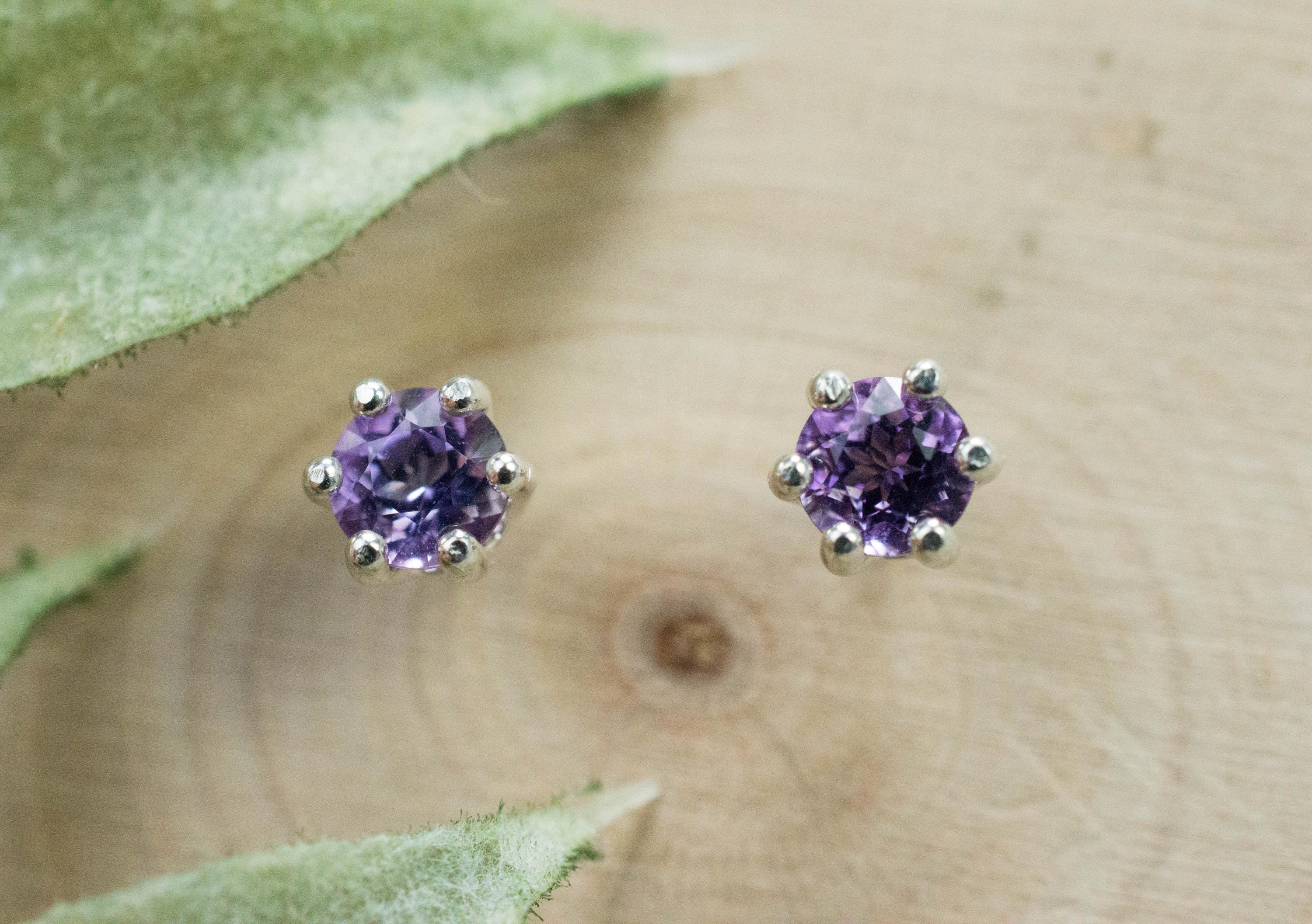Amethyst Earrings, Natural Untreated Brazilian Amethyst; 0.475cts - Mark Oliver Gems