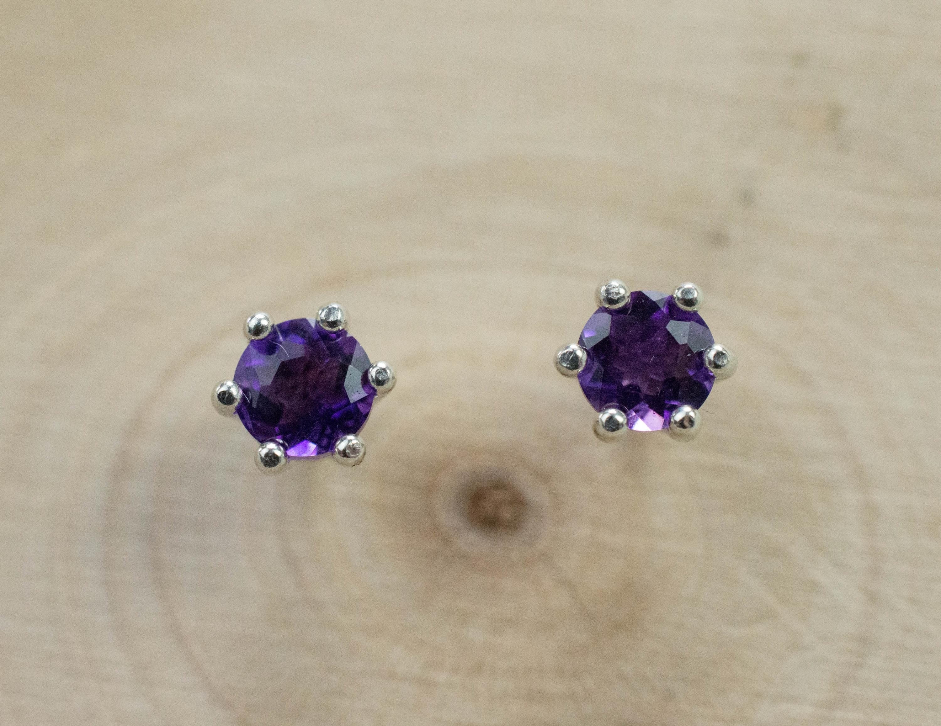 Amethyst Earrings, Natural Untreated Brazilian Amethyst; 0.480cts - Mark Oliver Gems