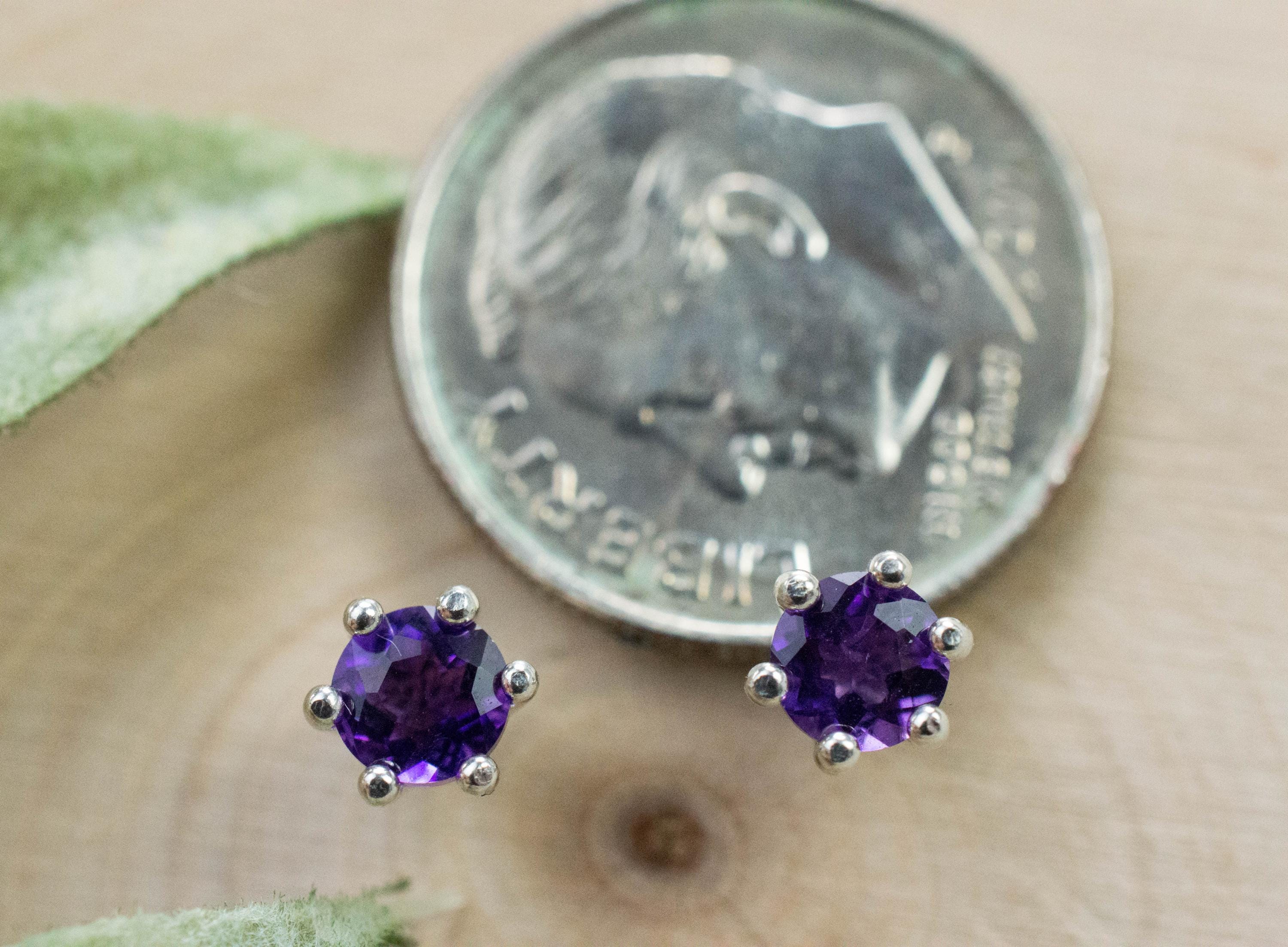 Amethyst Earrings, Natural Untreated Brazilian Amethyst; 0.480cts - Mark Oliver Gems
