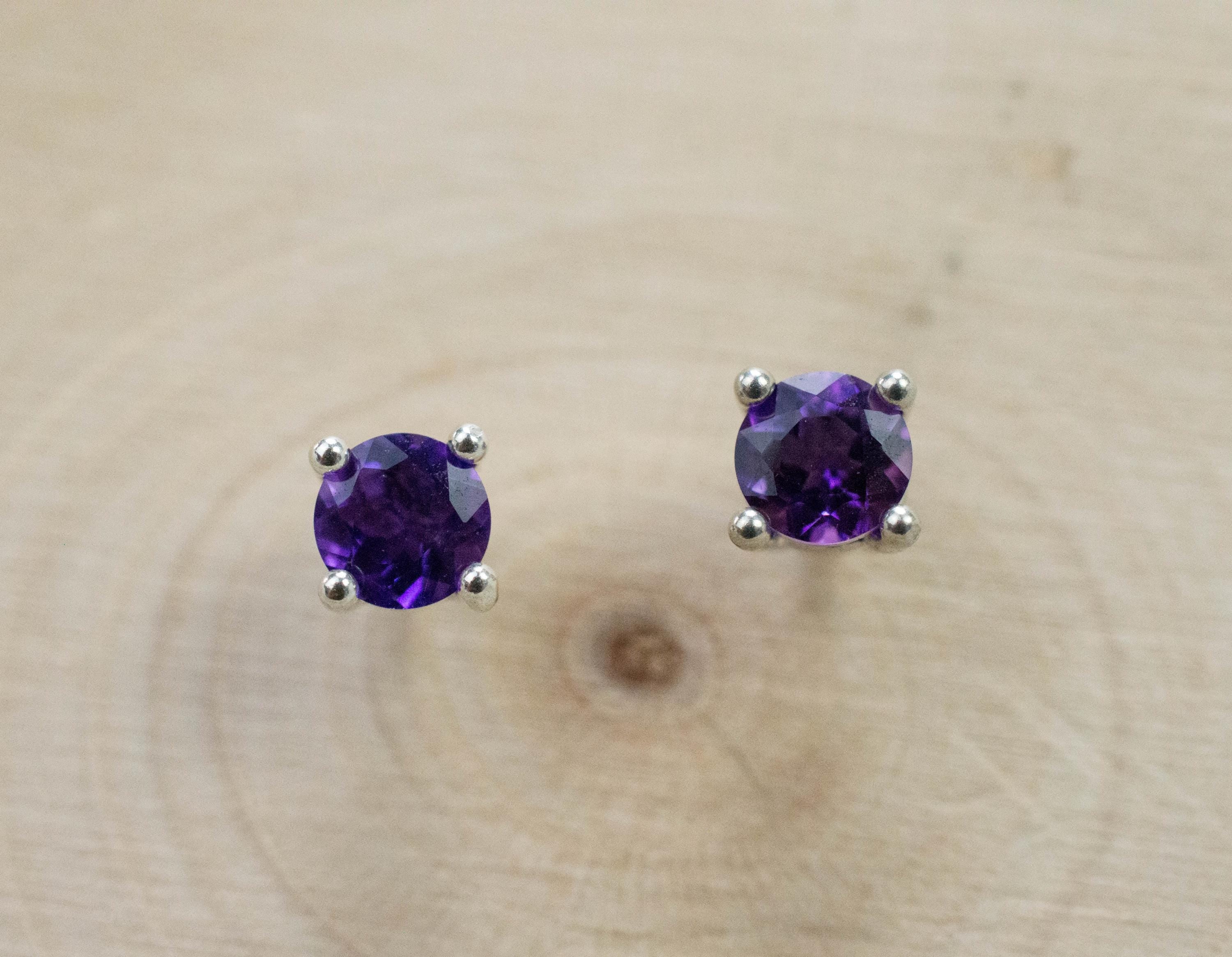 Amethyst Earrings, Natural Untreated Brazilian Amethyst; 0.500cts - Mark Oliver Gems