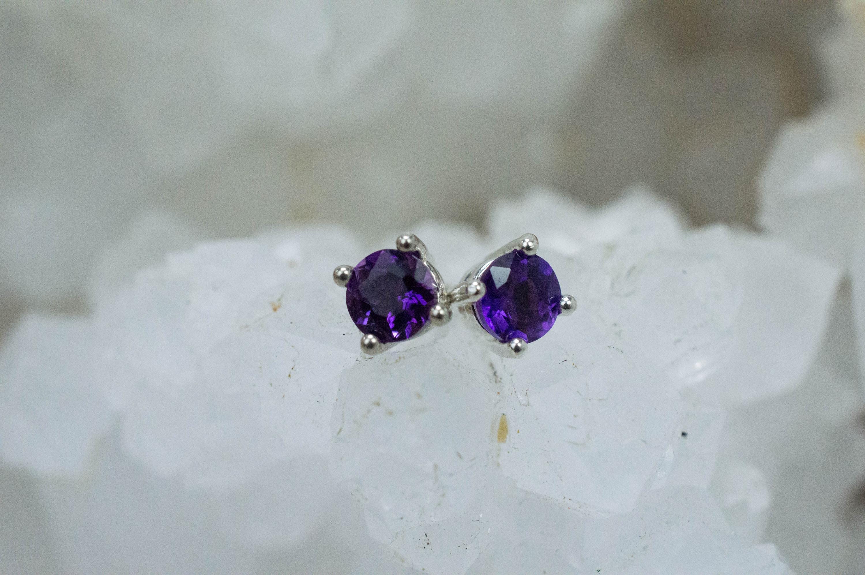 Amethyst Earrings, Natural Untreated Brazilian Amethyst; 0.500cts - Mark Oliver Gems