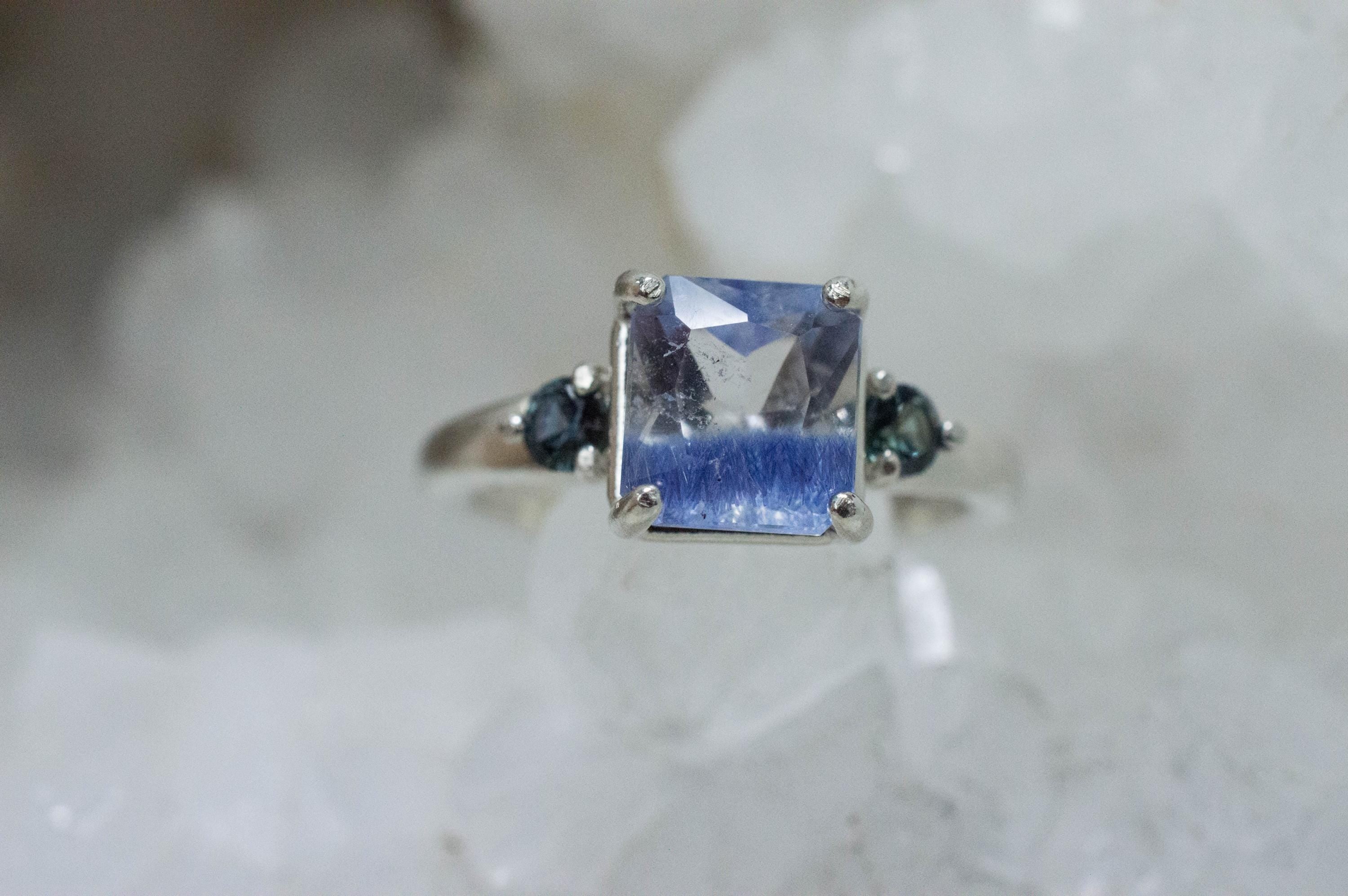 Dumortierite Quartz and Sapphire Ring; Natural Untreated Dumortierite and Blue Sapphire - Mark Oliver Gems