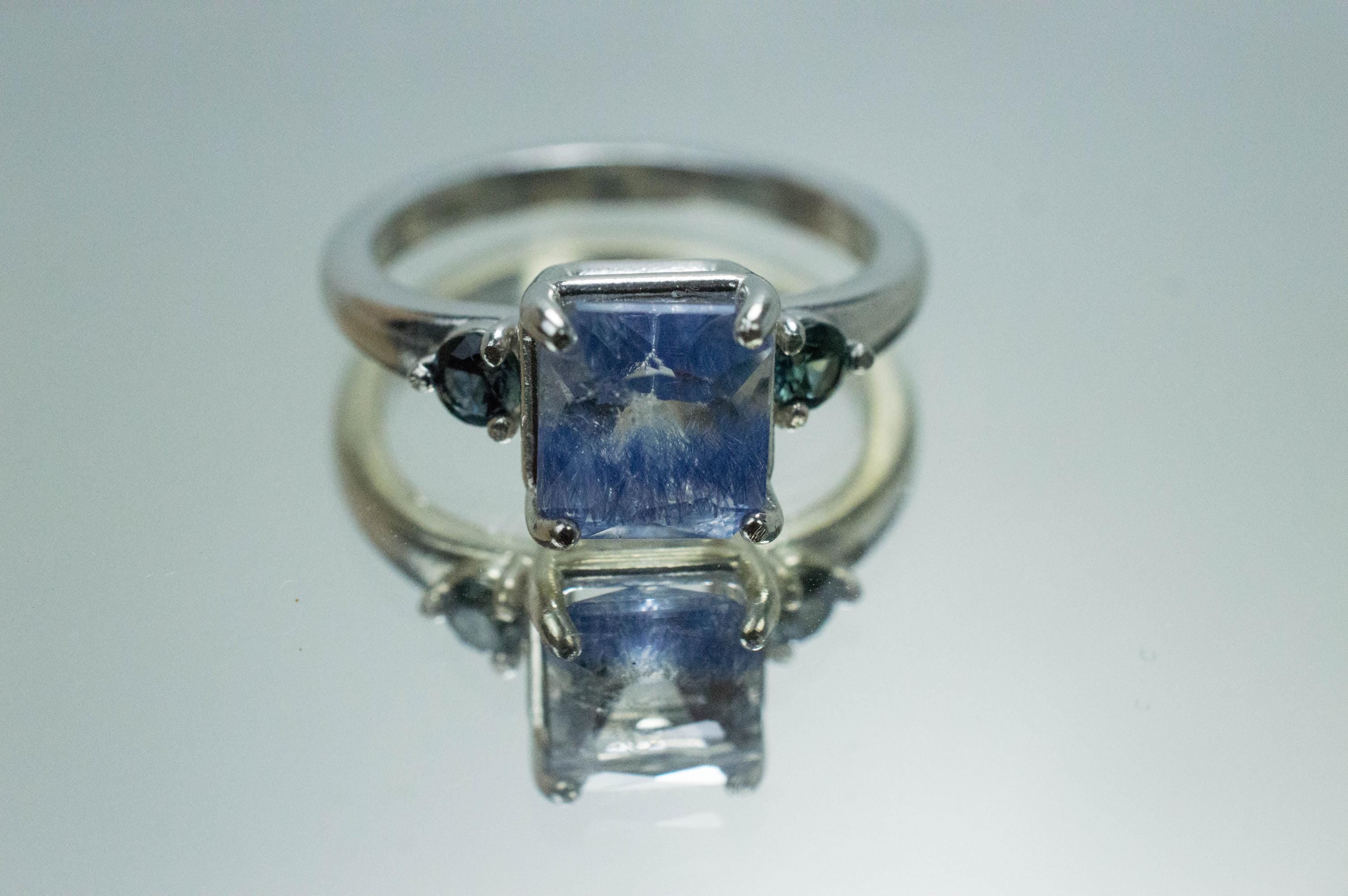 Dumortierite Quartz and Sapphire Ring; Natural Untreated Dumortierite and Blue Sapphire - Mark Oliver Gems