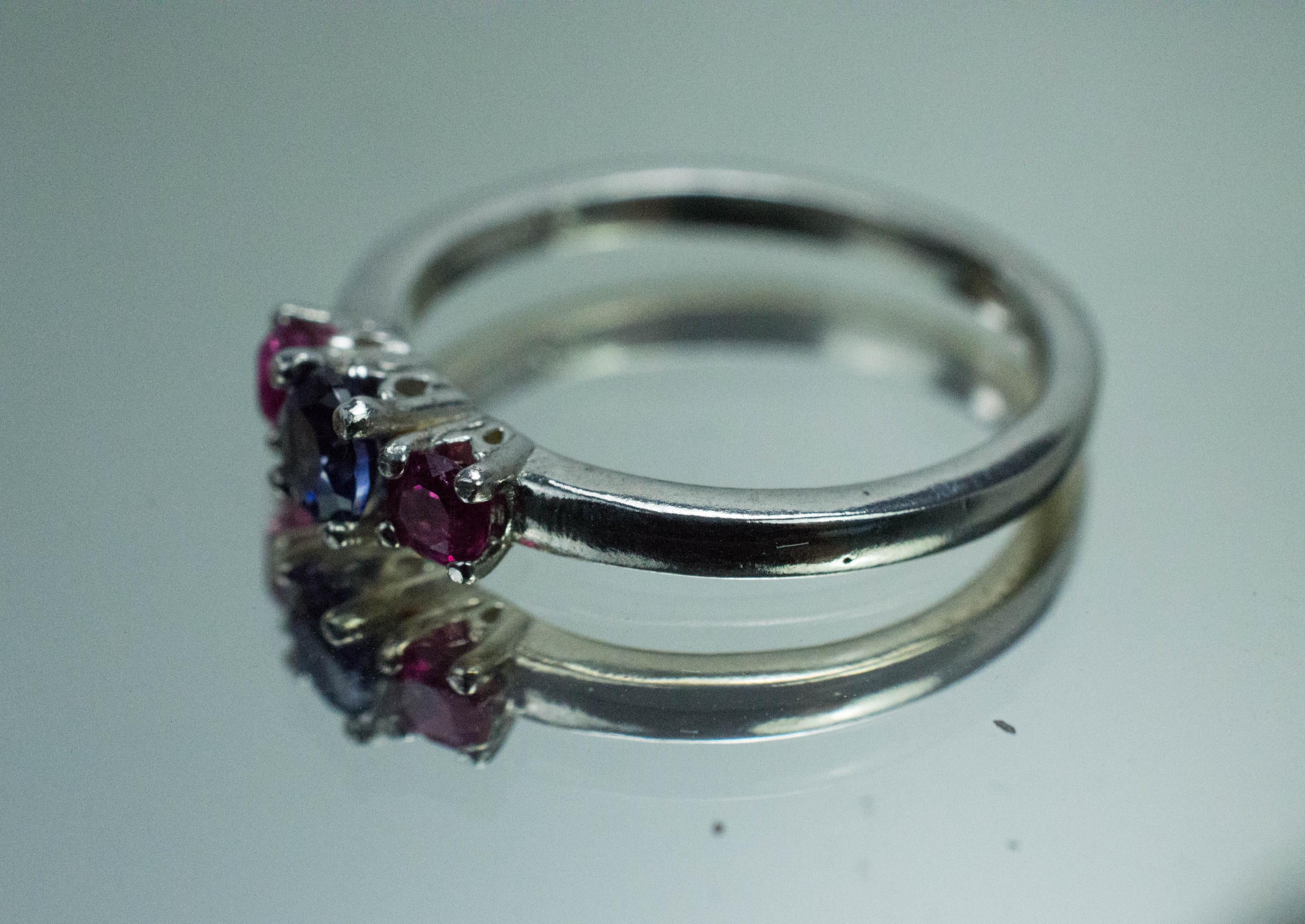 Benitoite and Bixbite Ring; Natural Untreated California Benitoite and Utah Red Beryl - Mark Oliver Gems