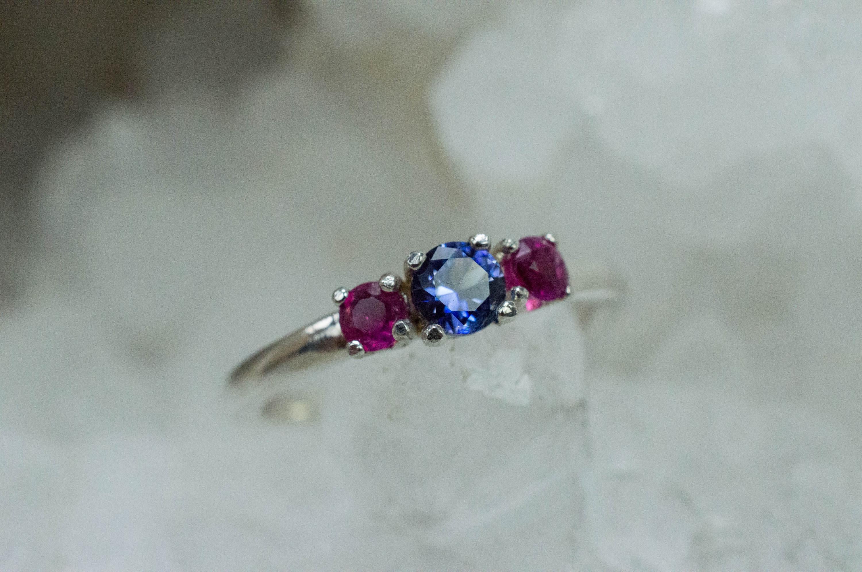 Benitoite and Bixbite Ring; Natural Untreated California Benitoite and Utah Red Beryl - Mark Oliver Gems