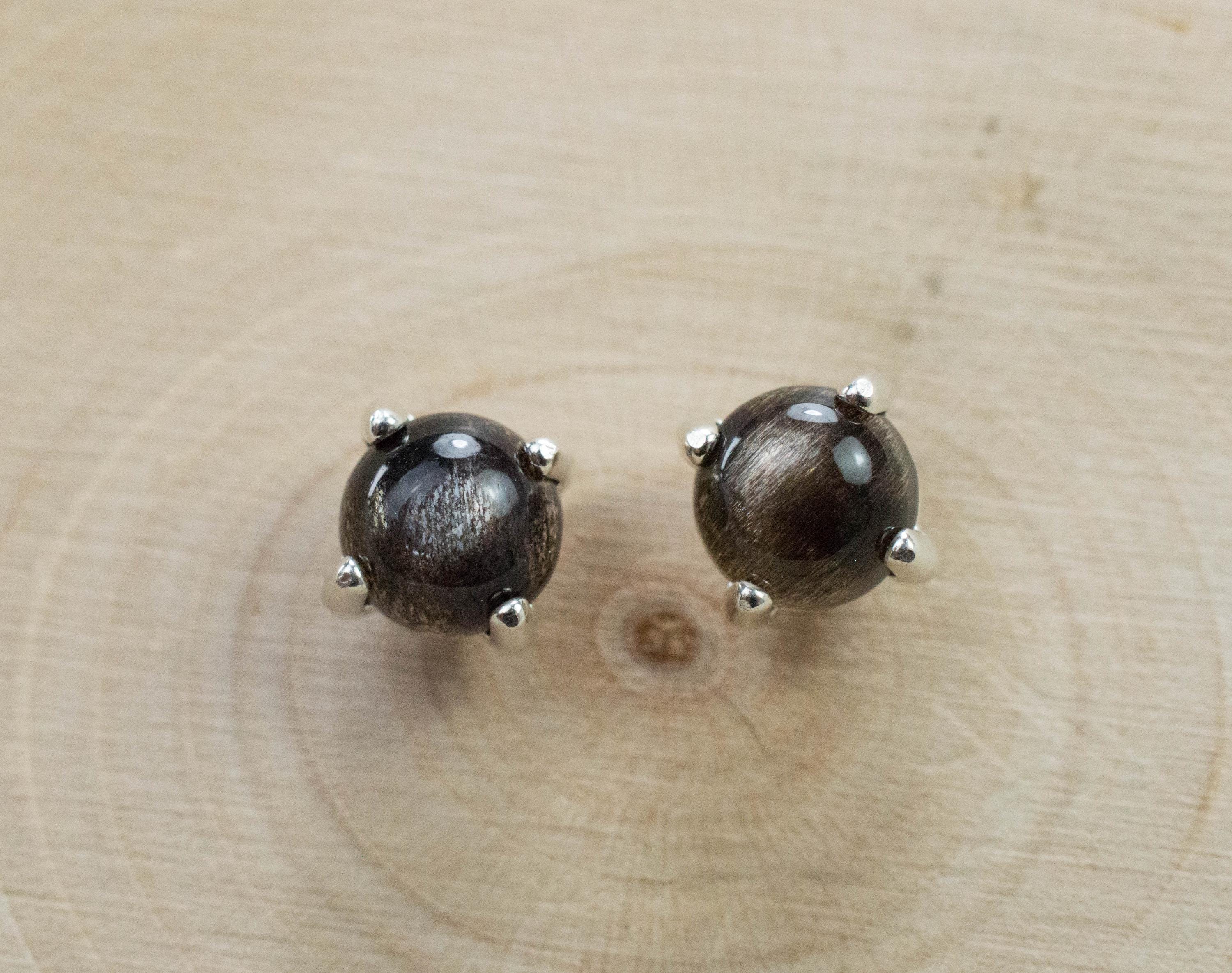 Black Moonstone Earrings; Natural Untreated India Moonstone; 1.655cts - Mark Oliver Gems