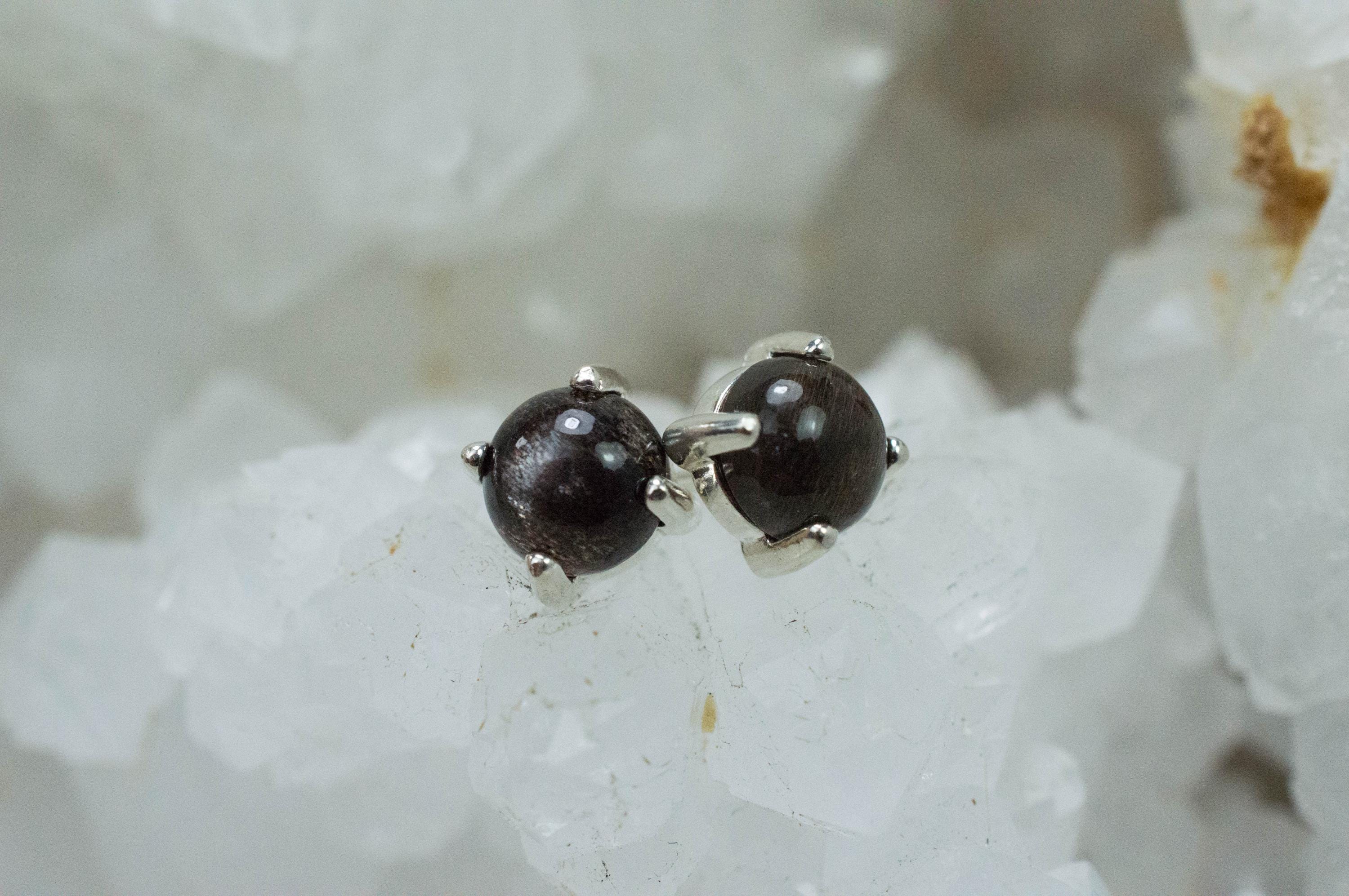 Black Moonstone Earrings; Natural Untreated India Moonstone; 1.655cts - Mark Oliver Gems