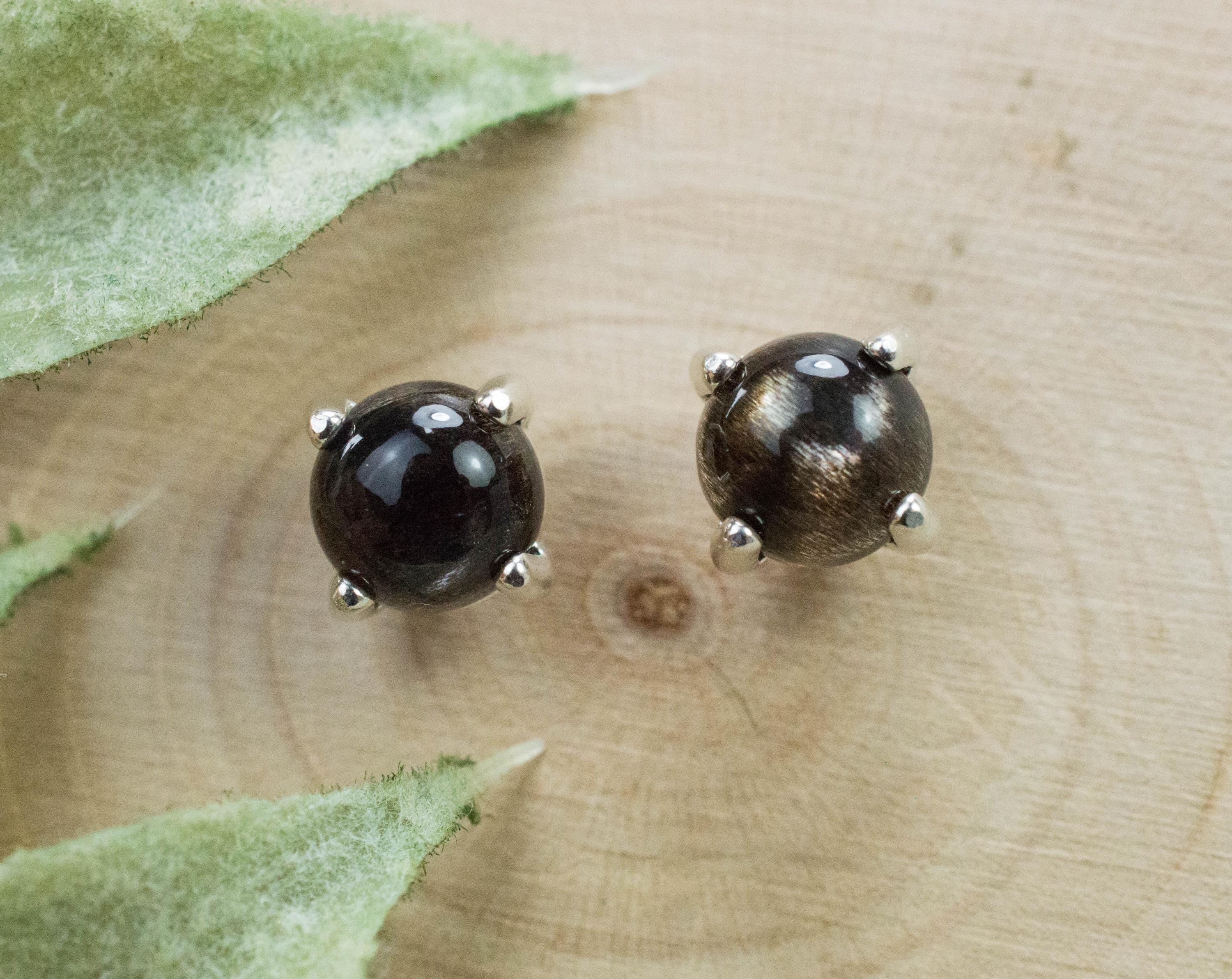 Black Moonstone Earrings; Natural Untreated India Moonstone; 1.690cts - Mark Oliver Gems