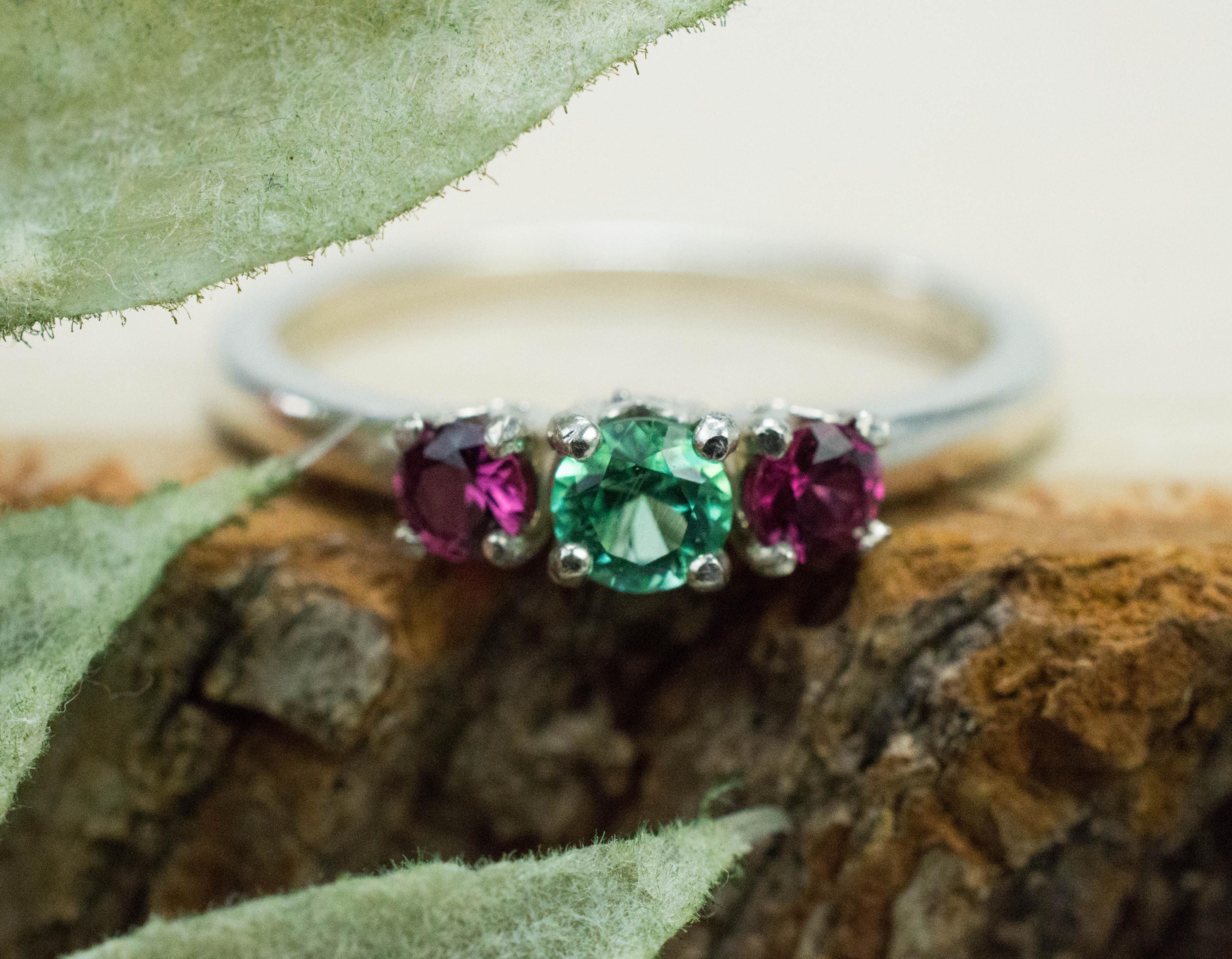 Emerald and Ruby Ring; Natural Zambia Emerald and Thailand Ruby - Mark Oliver Gems