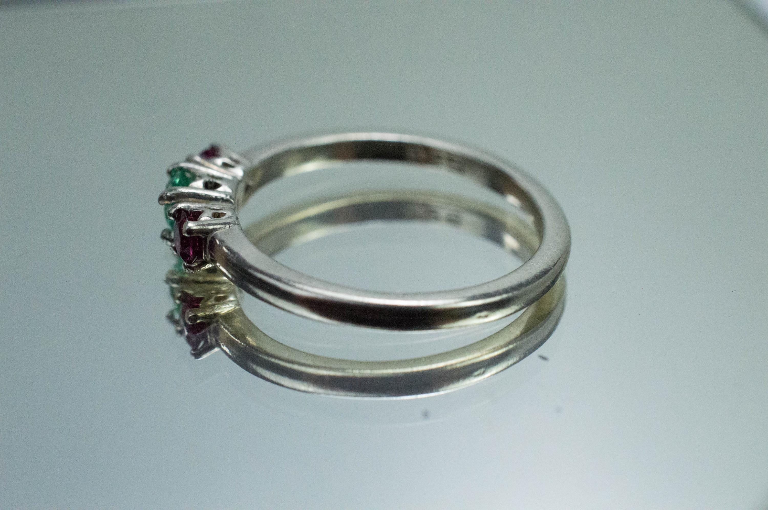 Emerald and Ruby Ring; Natural Zambia Emerald and Thailand Ruby - Mark Oliver Gems