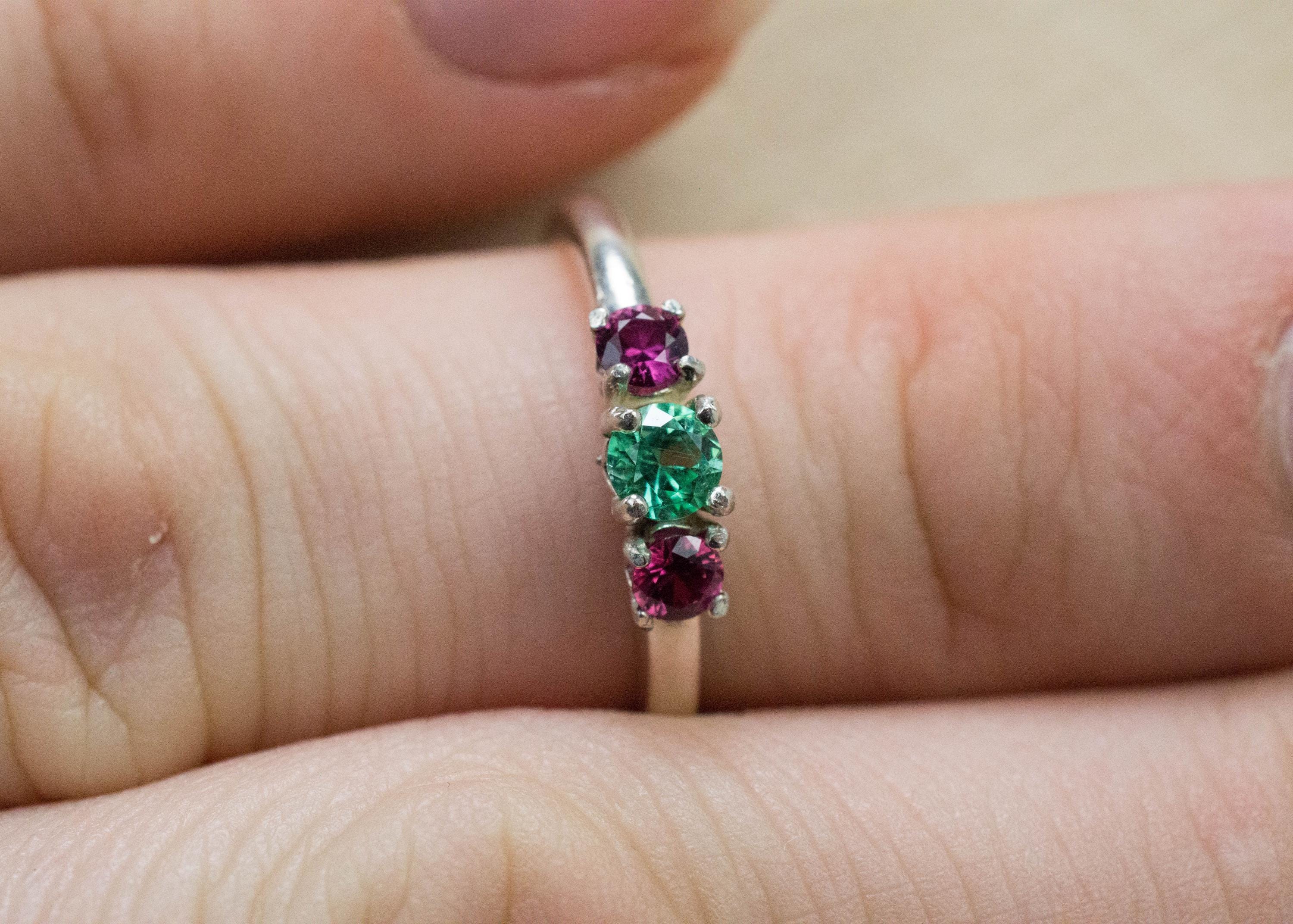Emerald and Ruby Ring; Natural Zambia Emerald and Thailand Ruby - Mark Oliver Gems