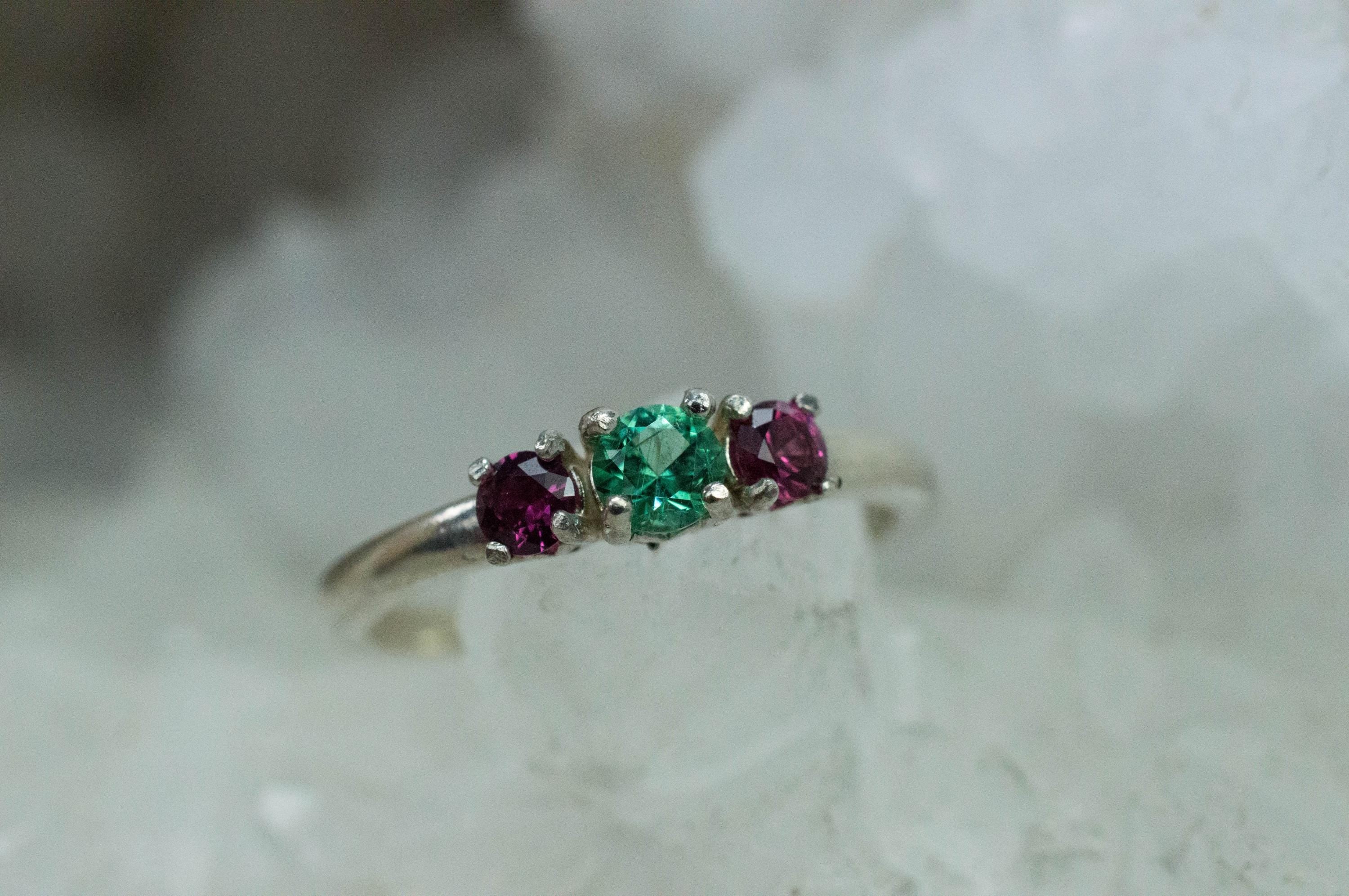 Emerald and Ruby Ring; Natural Zambia Emerald and Thailand Ruby - Mark Oliver Gems
