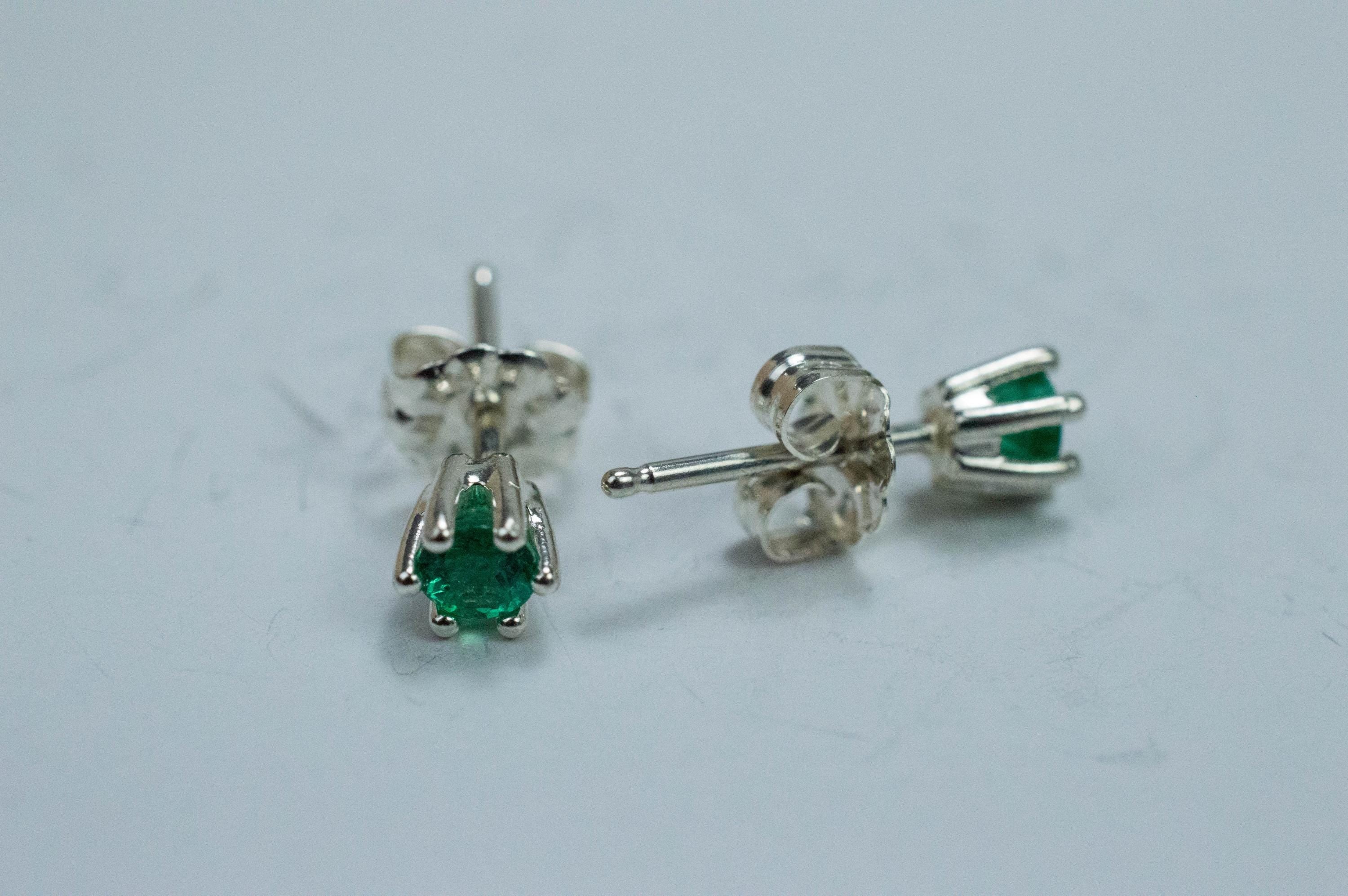 Emerald Earrings; Natural Zambia Emeralds; 0.330cts - Mark Oliver Gems