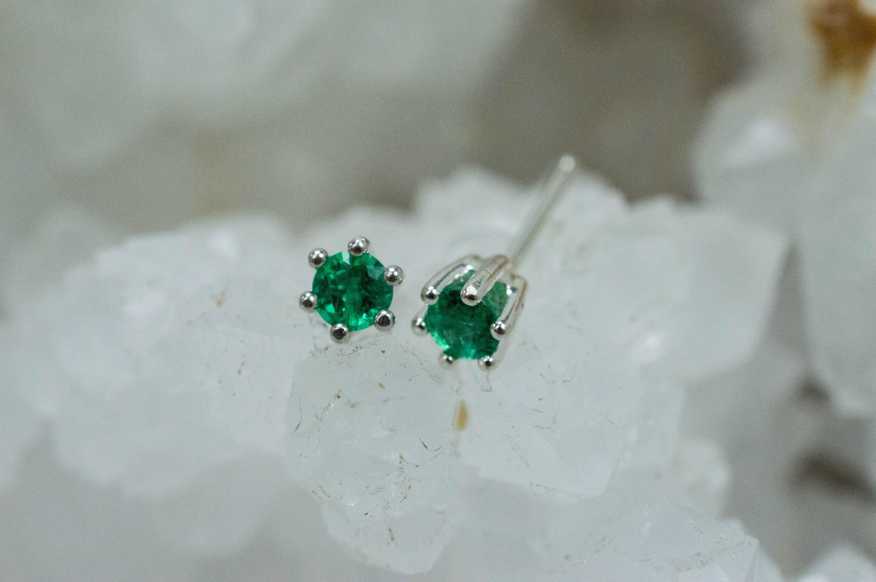 Emerald Earrings; Natural Zambia Emeralds; 0.330cts - Mark Oliver Gems