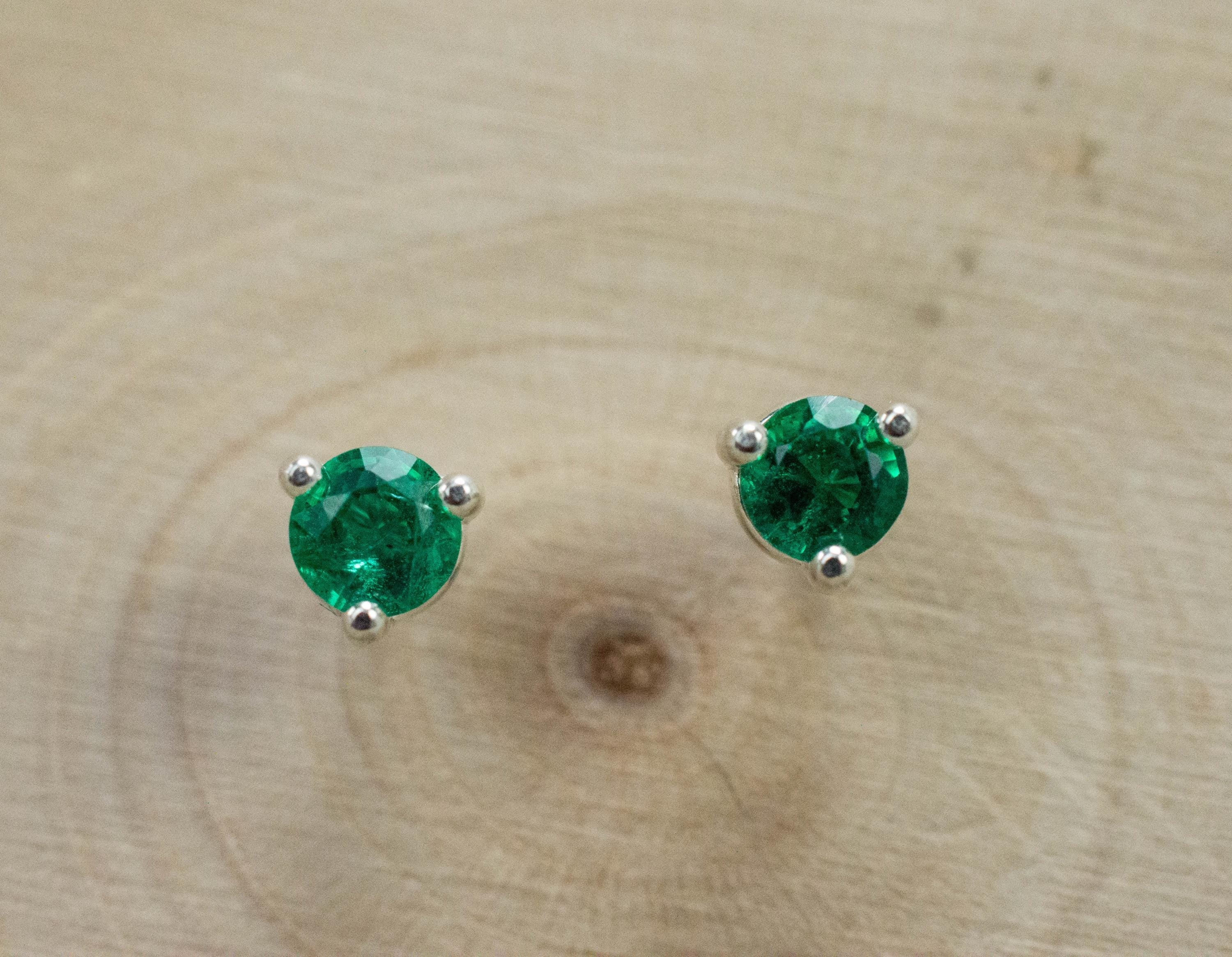 Emerald Earrings; Natural Zambia Emerald; 0.400cts - Mark Oliver Gems