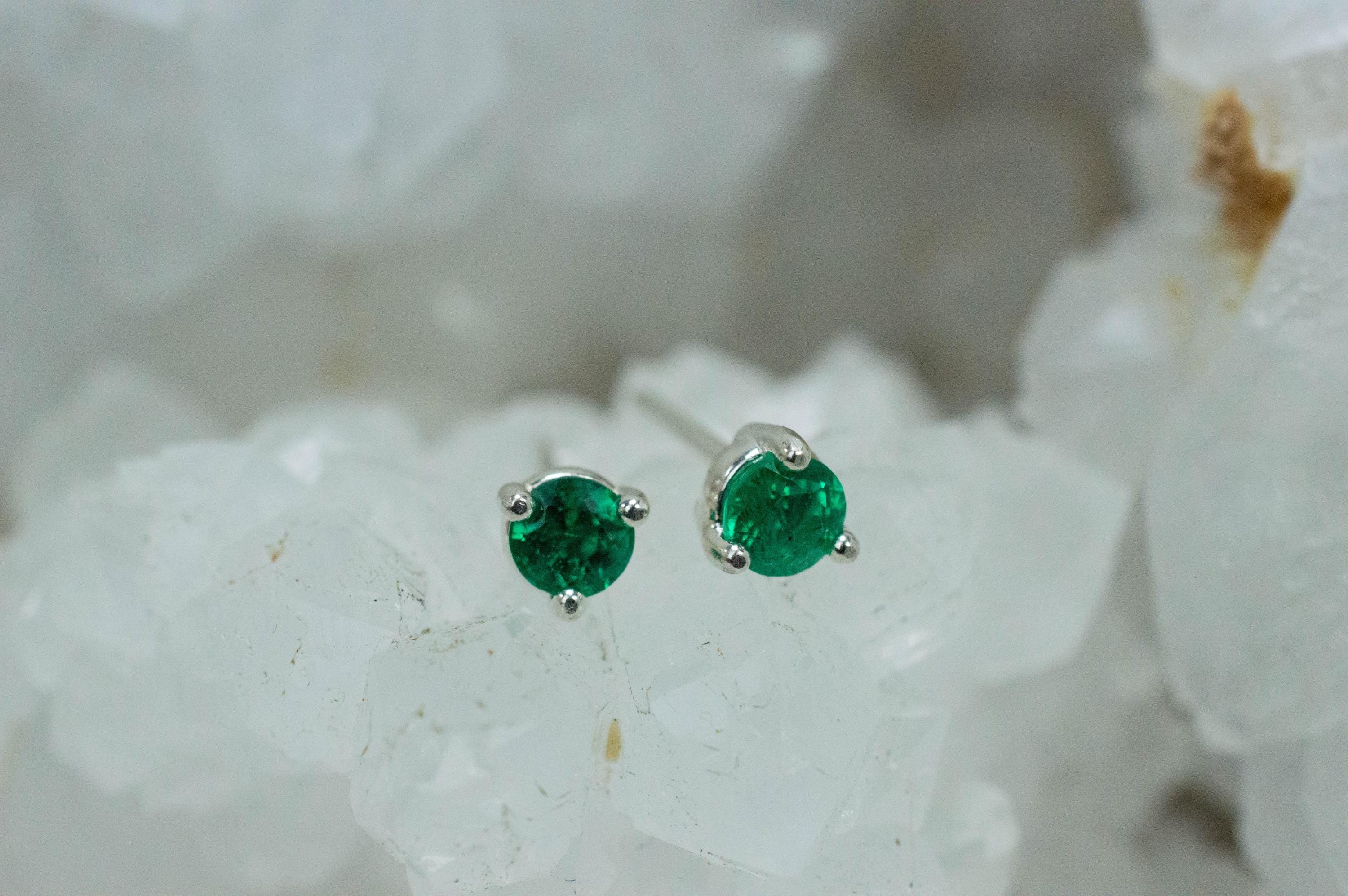 Emerald Earrings; Natural Zambia Emerald; 0.400cts - Mark Oliver Gems