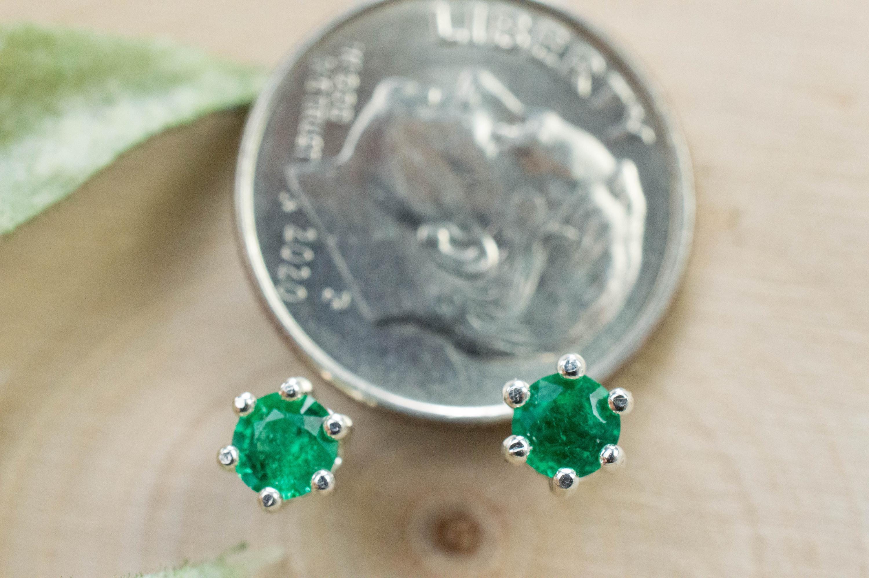 Emerald Earrings; Natural Zambia Emeralds; 0.410cts - Mark Oliver Gems