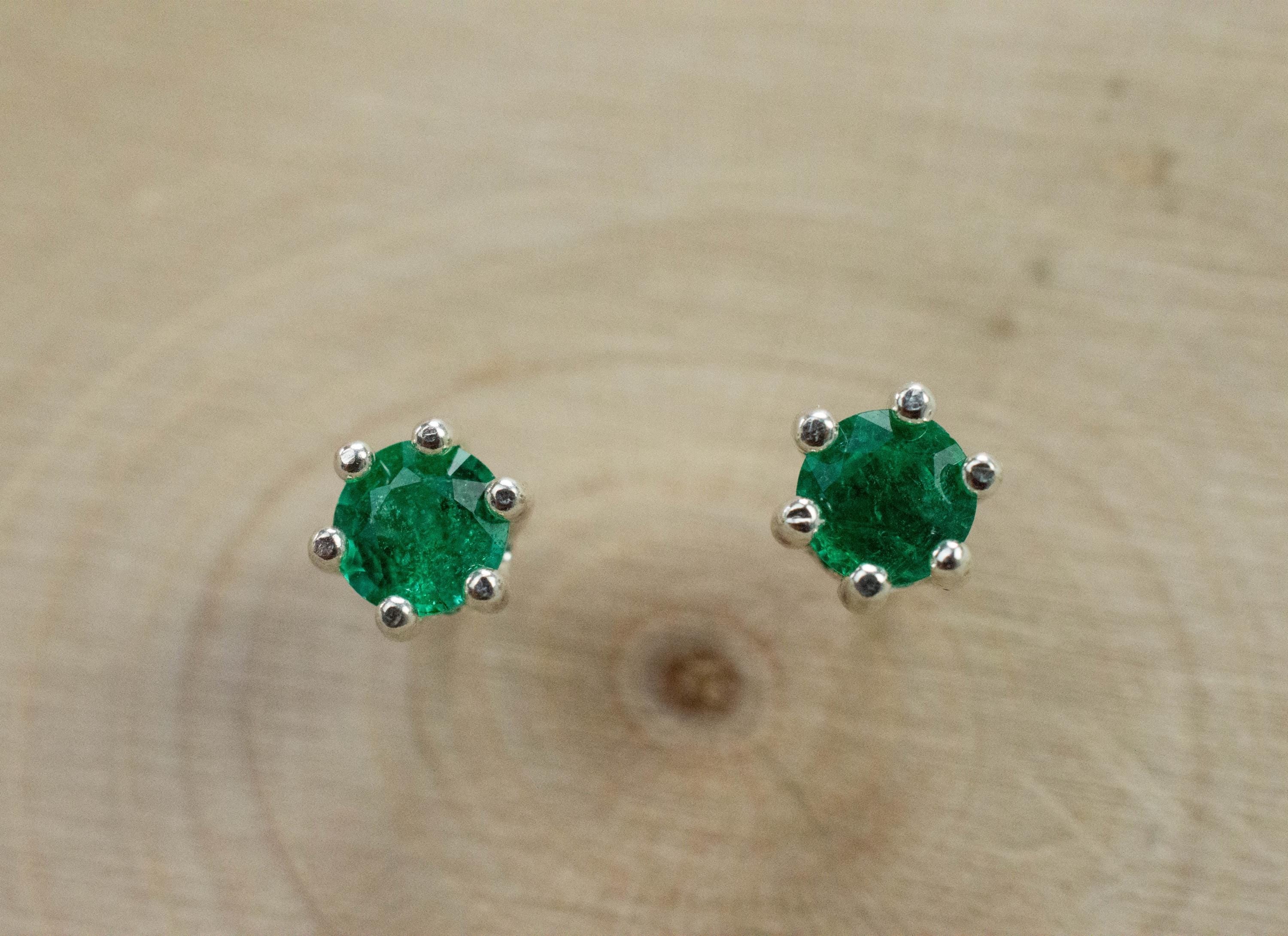 Emerald Earrings; Natural Zambia Emeralds; 0.410cts - Mark Oliver Gems