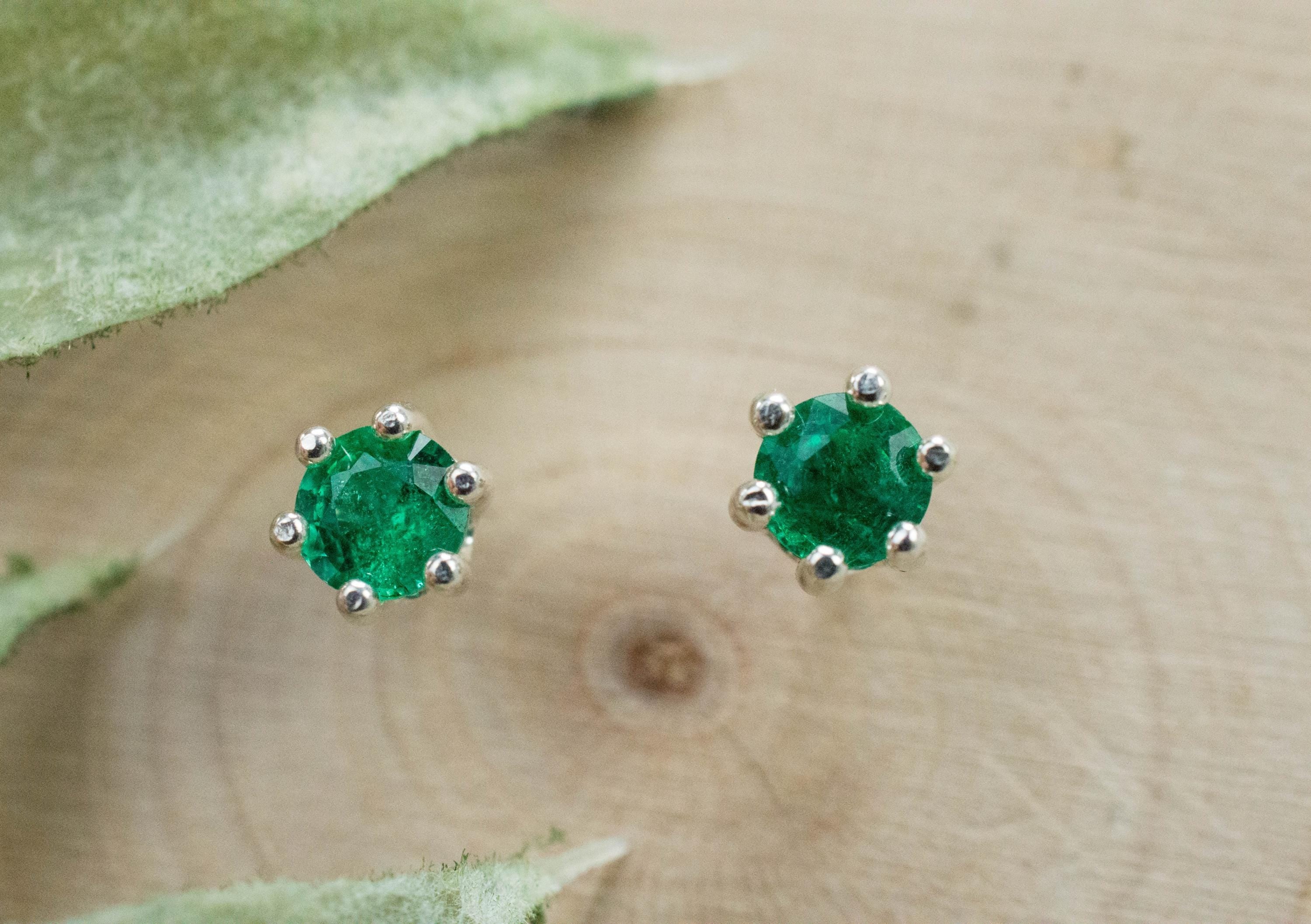 Emerald Earrings; Natural Zambia Emeralds; 0.410cts - Mark Oliver Gems