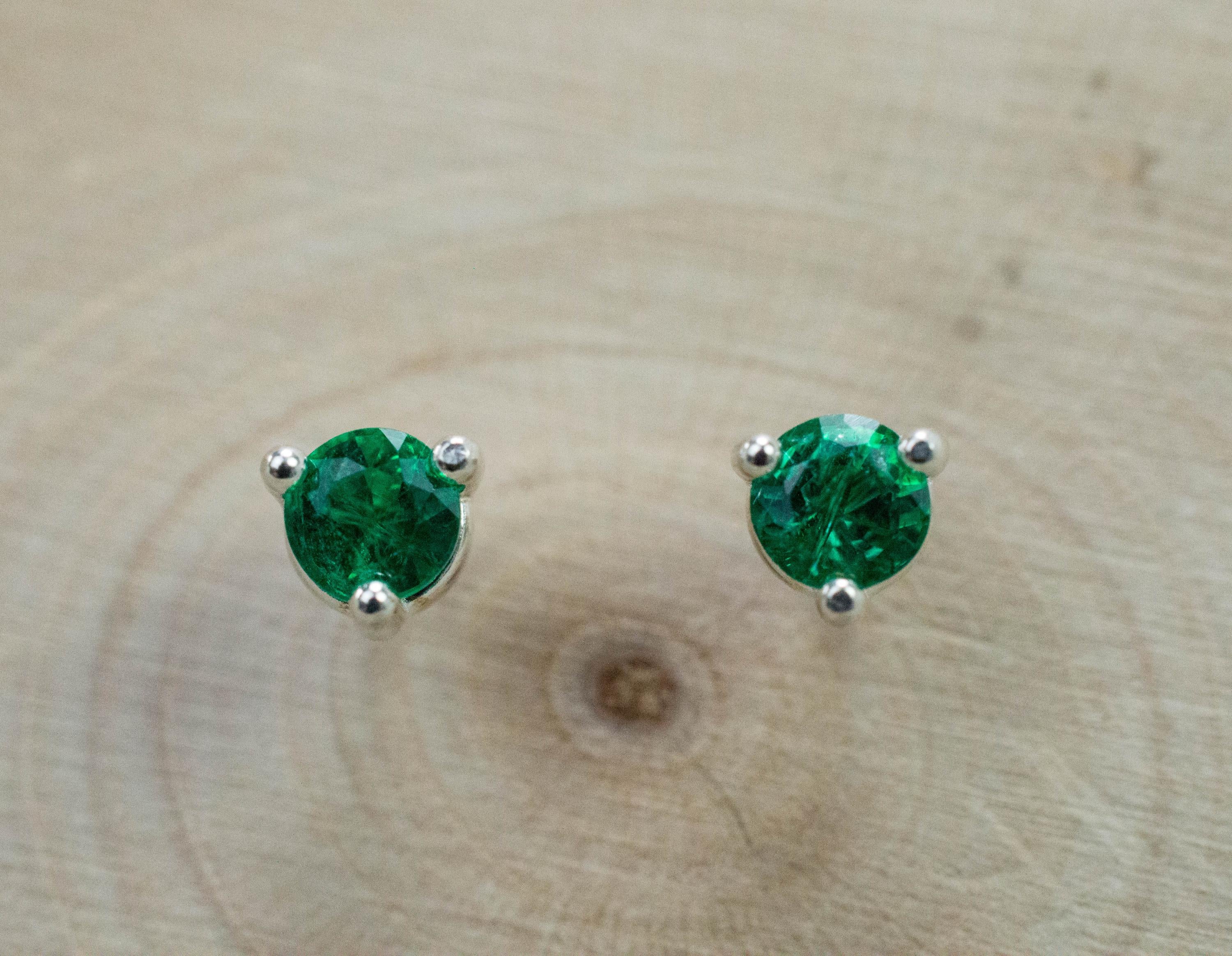 Emerald Earrings; Natural Zambia Emerald; 0.410cts - Mark Oliver Gems