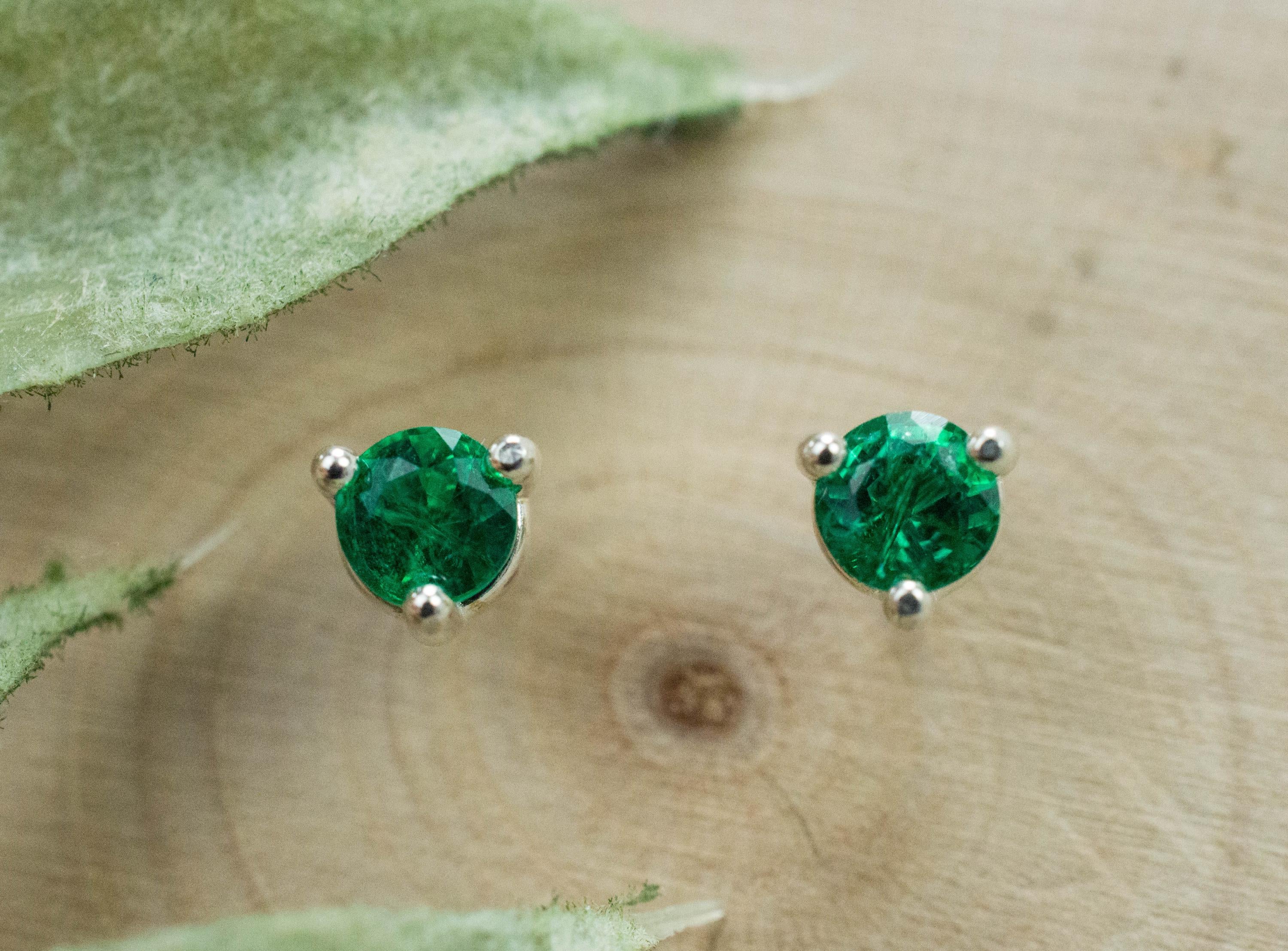 Emerald Earrings; Natural Zambia Emerald; 0.410cts - Mark Oliver Gems