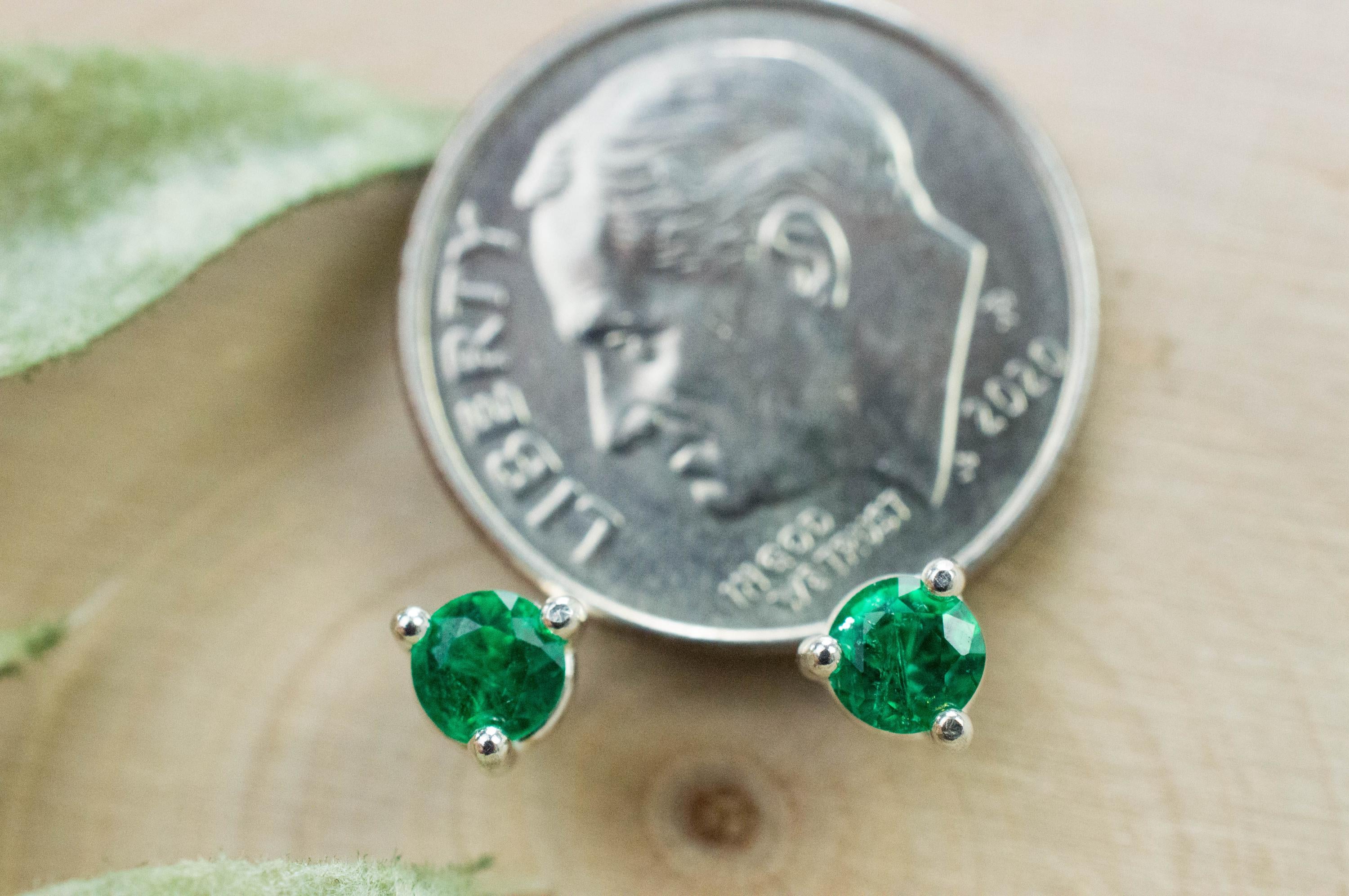 Emerald Earrings; Natural Zambia Emerald; 0.410cts - Mark Oliver Gems