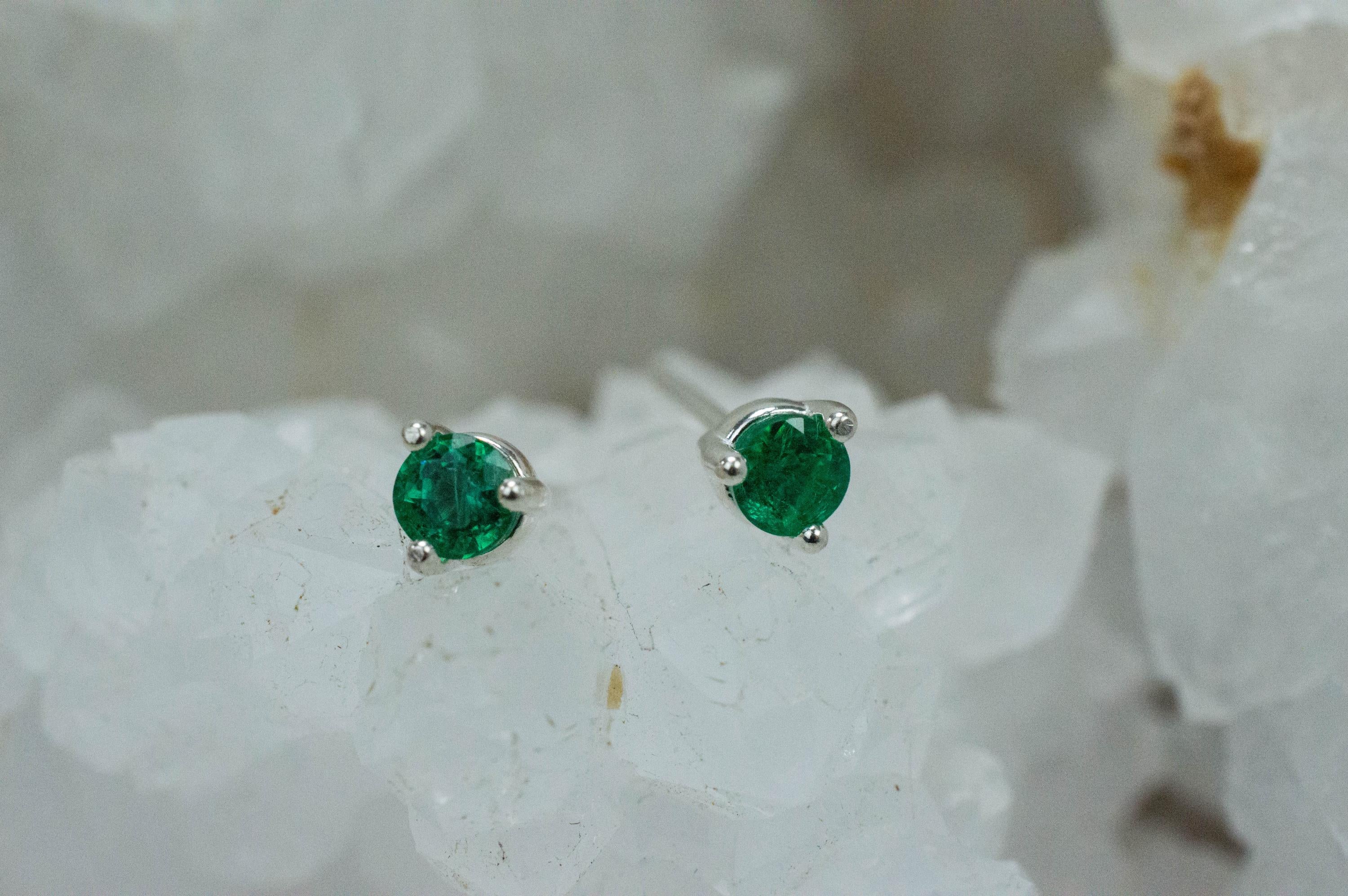 Emerald Earrings; Natural Zambia Emerald; 0.410cts - Mark Oliver Gems