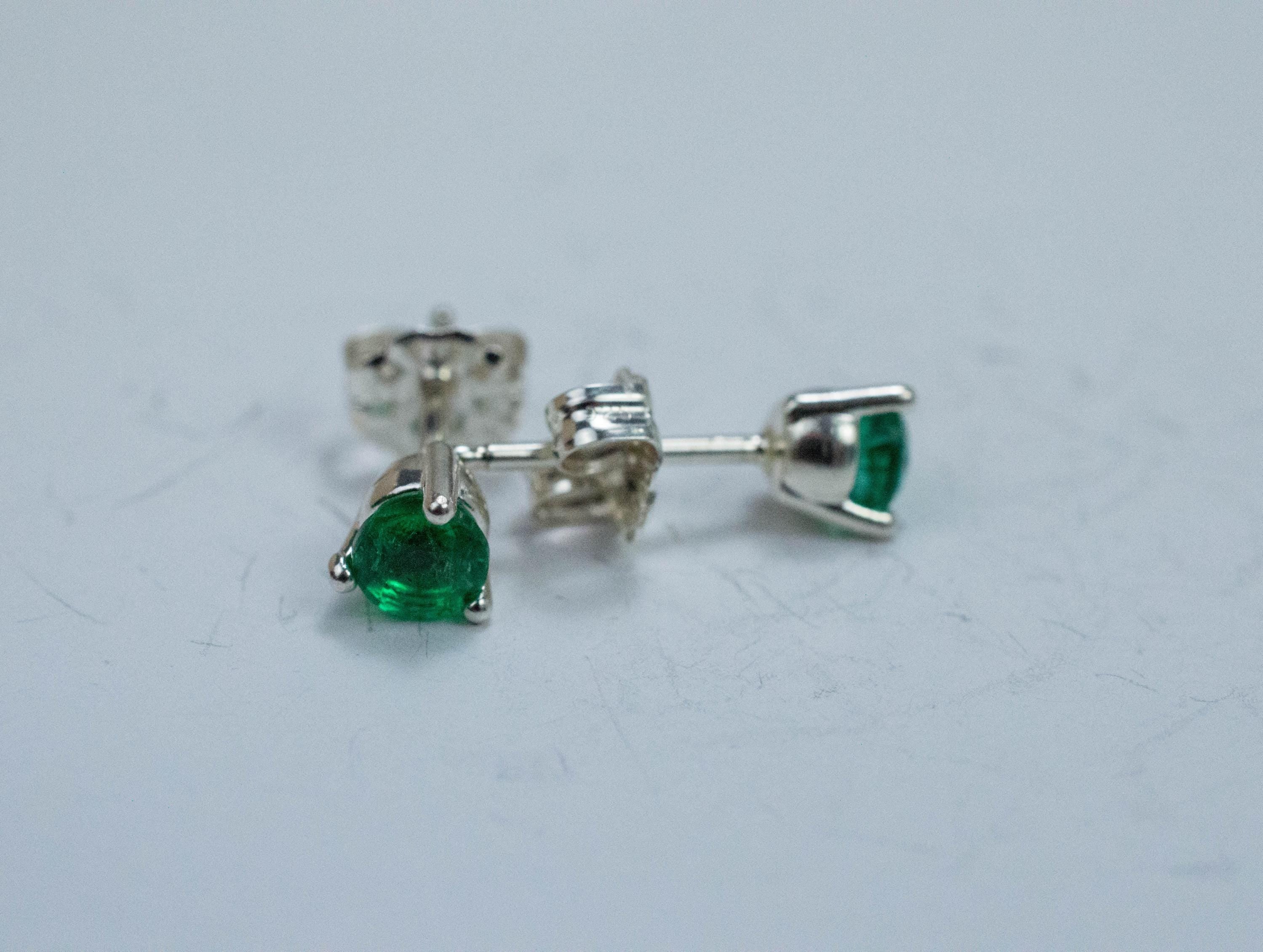 Emerald Earrings; Natural Zambia Emeralds; 0.590cts - Mark Oliver Gems