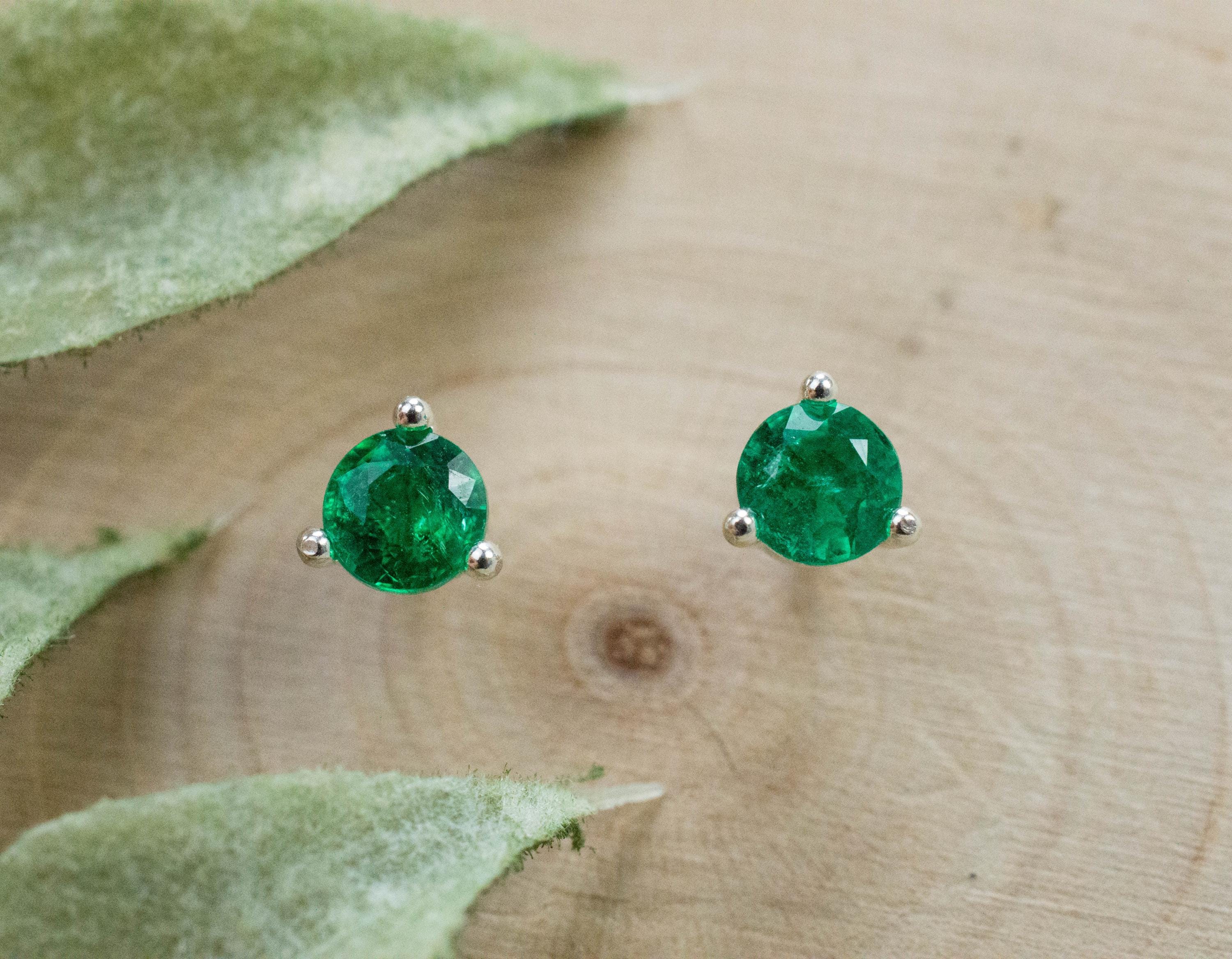 Emerald Earrings; Natural Zambia Emeralds; 0.590cts - Mark Oliver Gems