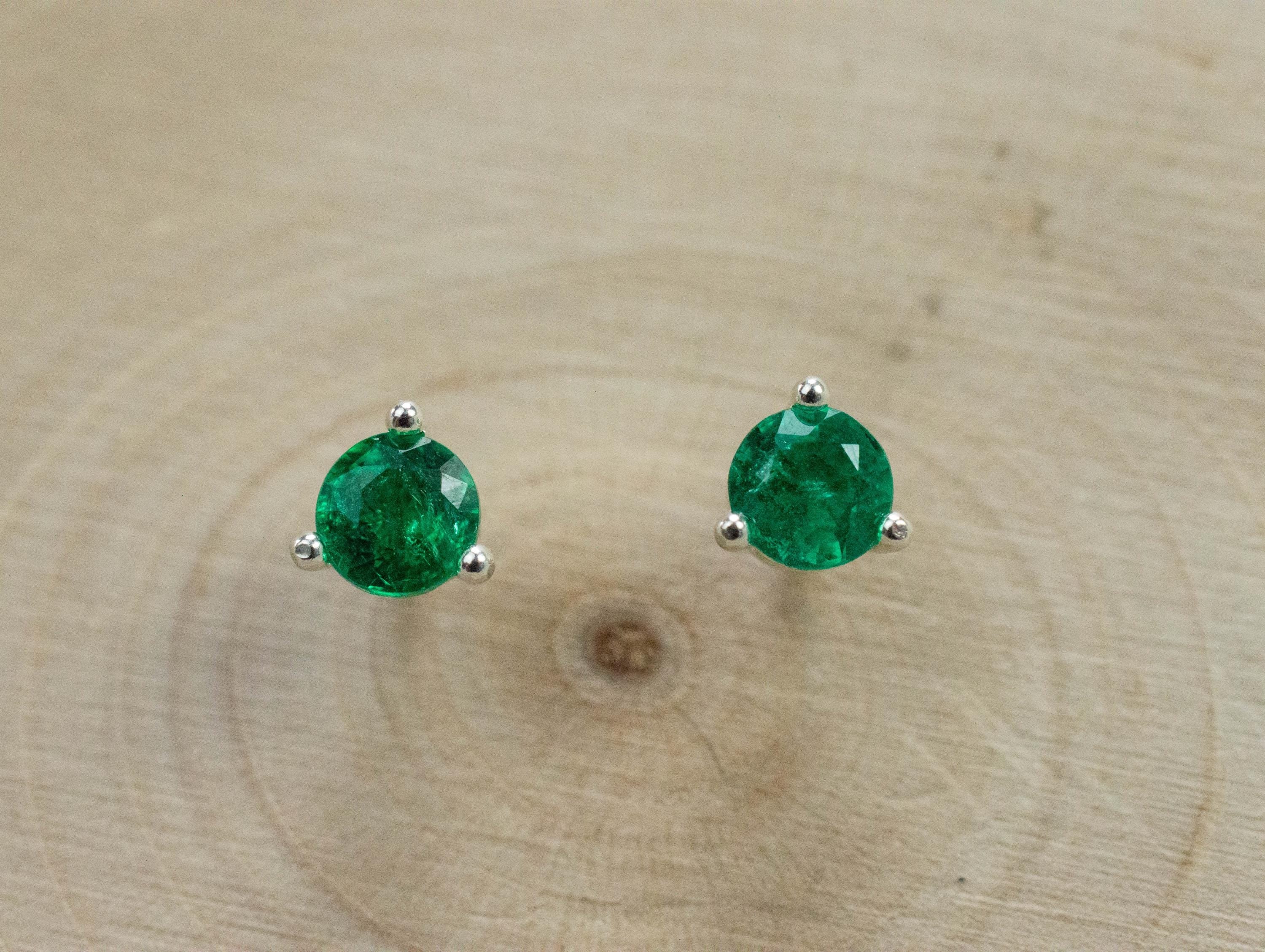 Emerald Earrings; Natural Zambia Emeralds; 0.590cts - Mark Oliver Gems