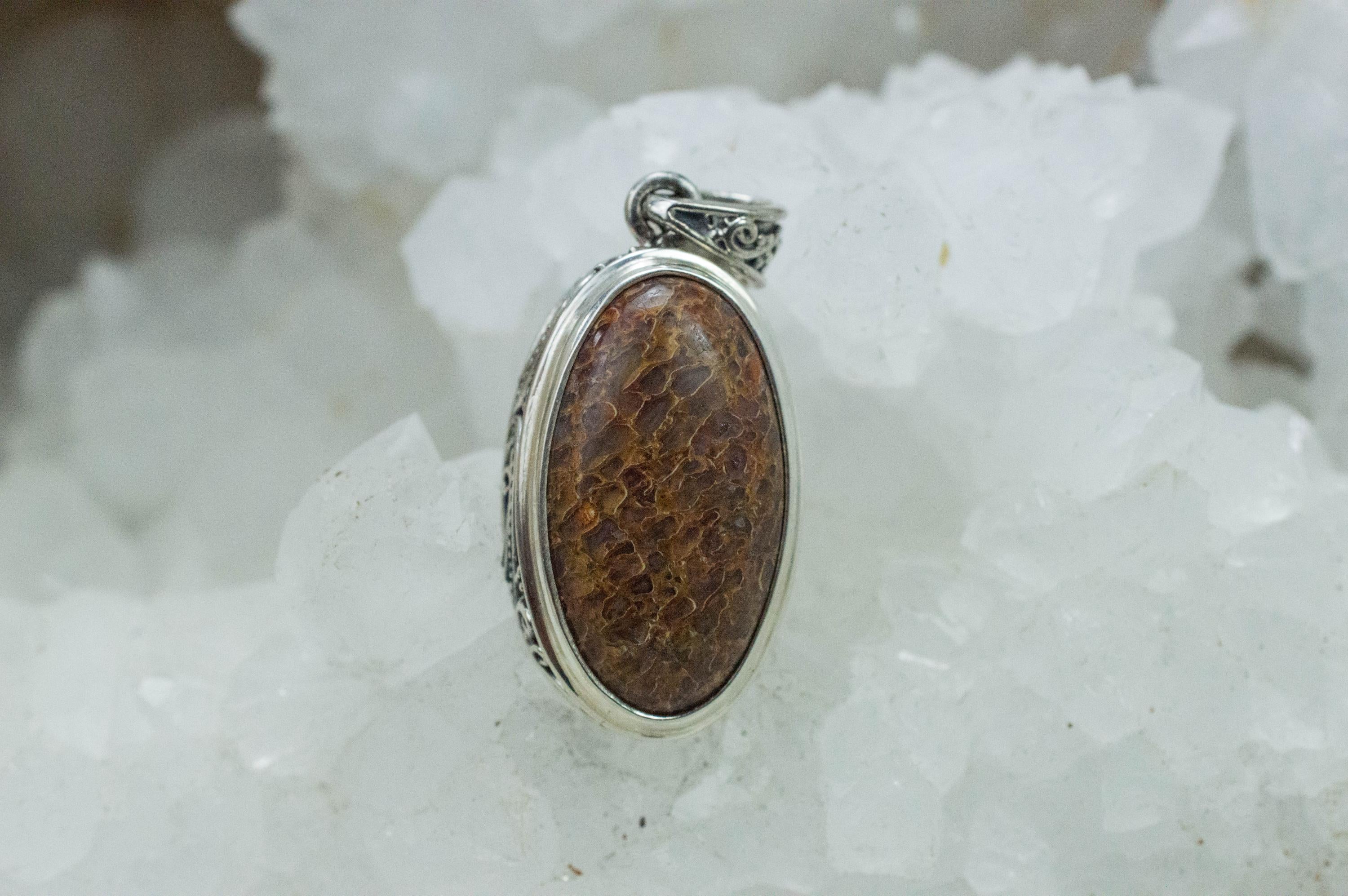 Dinosaur Bone Pendant; Natural Untreated Utah Dino Bone; 22x14mm - Mark Oliver Gems