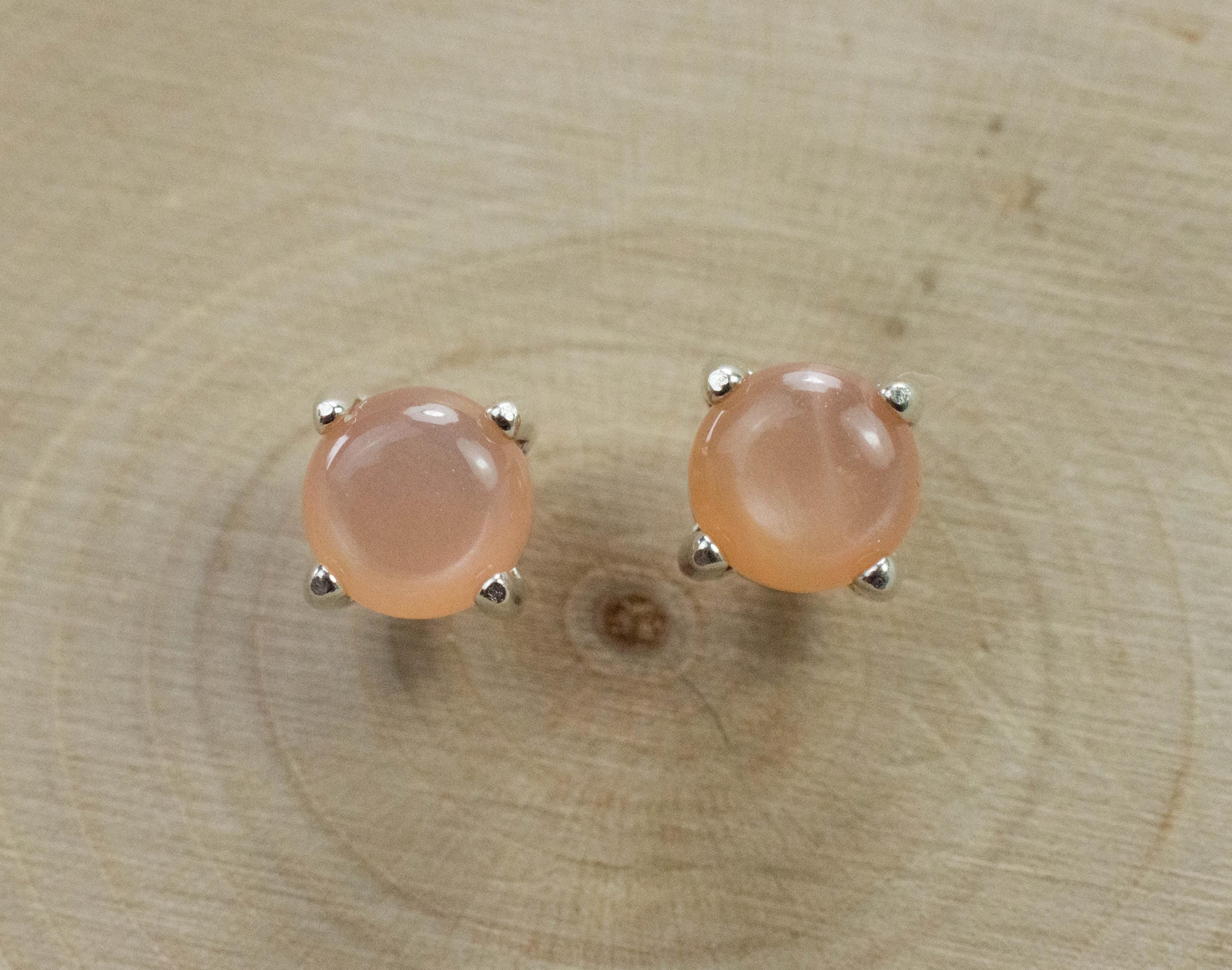 Peach Moonstone Earrings; Natural Untreated Indian Moonstone; 1.670cts - Mark Oliver Gems