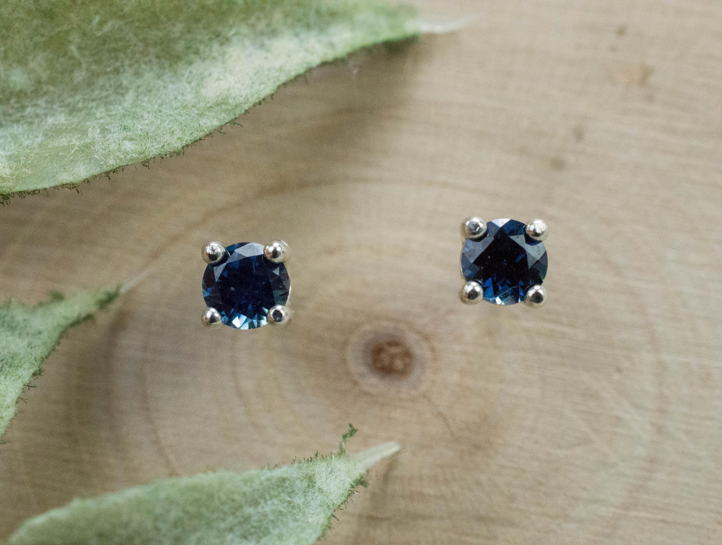Australia Sapphire Earrings, Natural Untreated Blue Sapphire; 0.390cts - Mark Oliver Gems