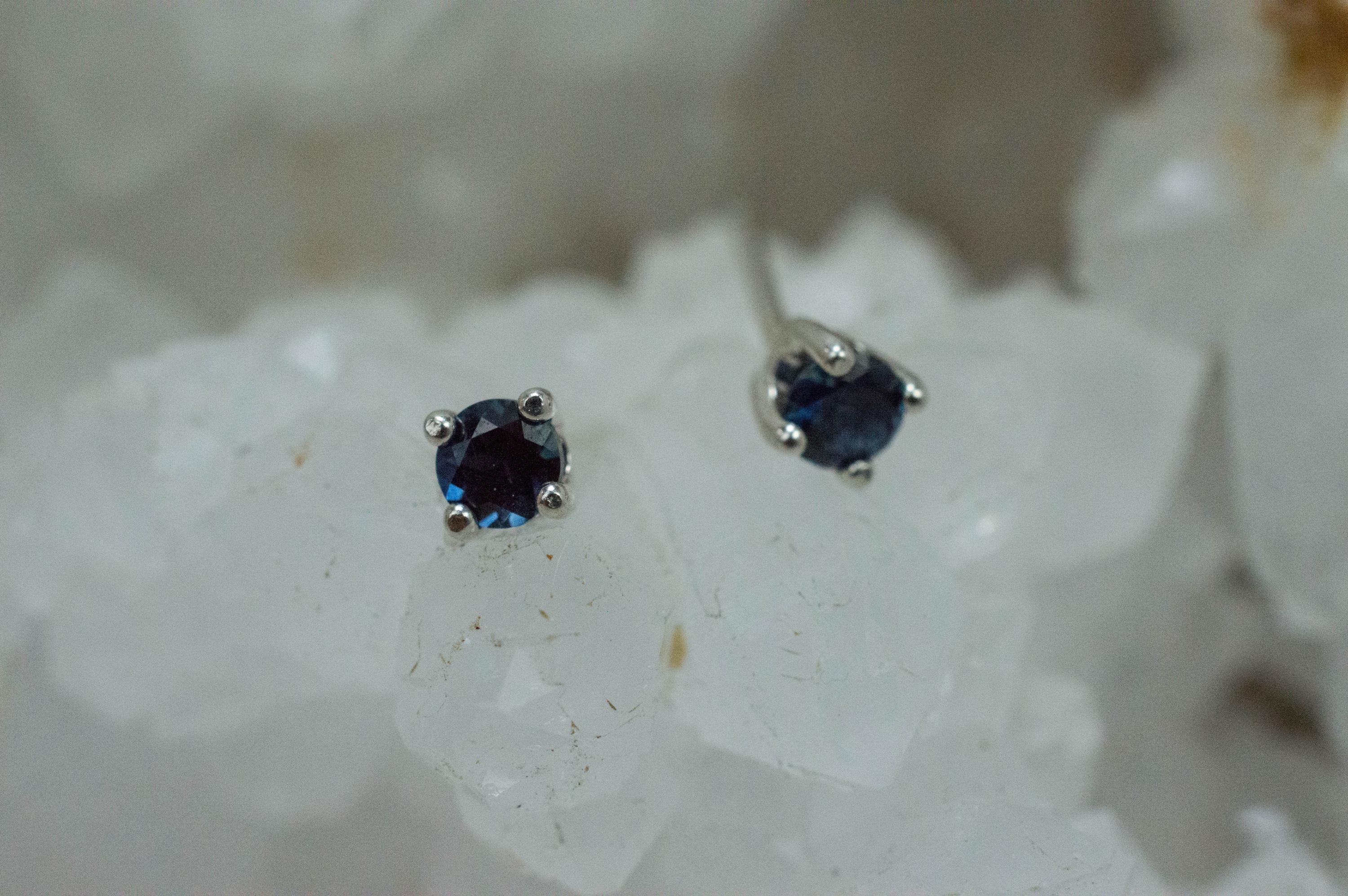 Australia Sapphire Earrings, Natural Untreated Blue Sapphire; 0.390cts - Mark Oliver Gems