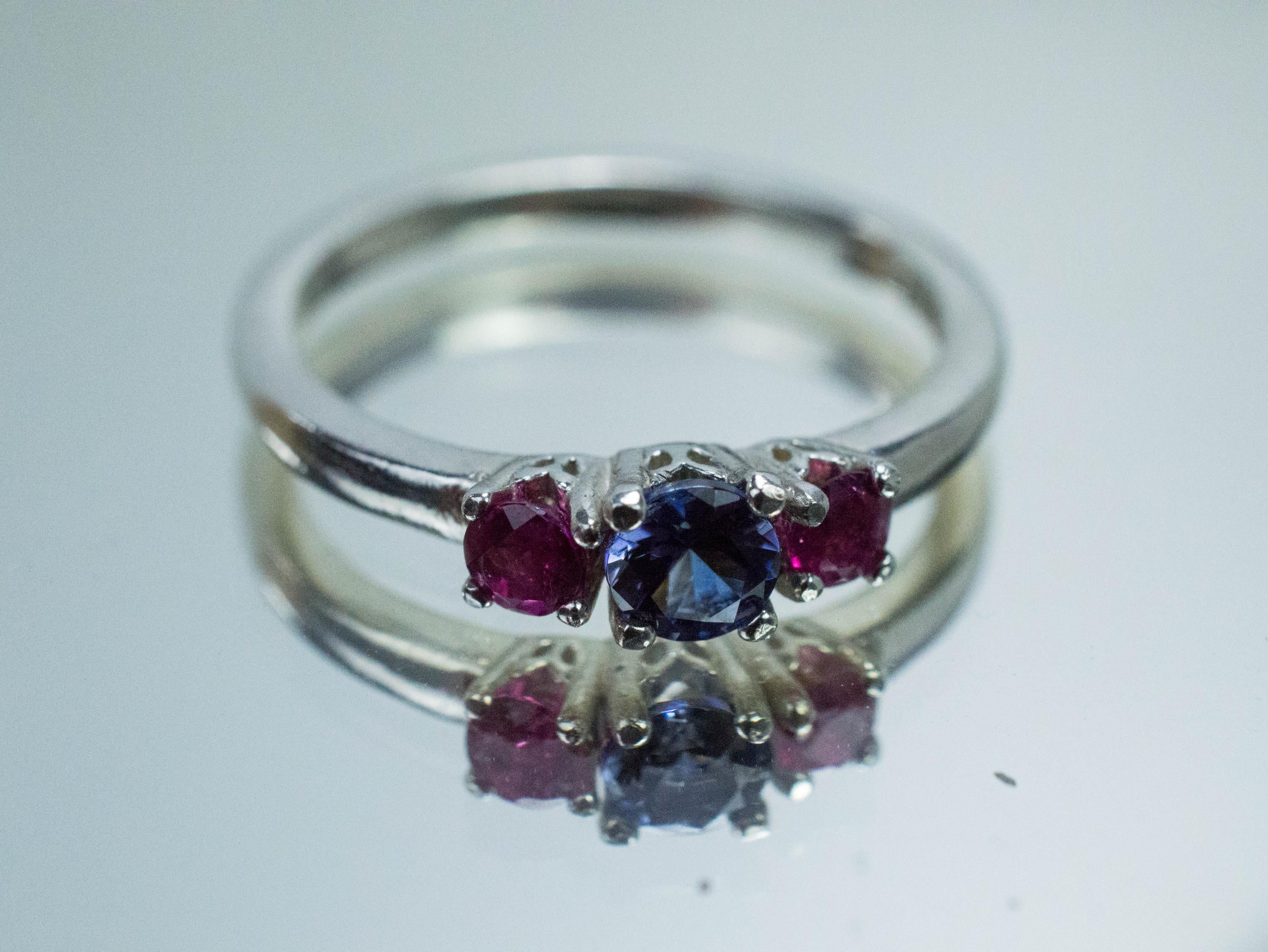 Benitoite and Bixbite Ring; Natural Untreated California Benitoite and Utah Red Beryl - Mark Oliver Gems