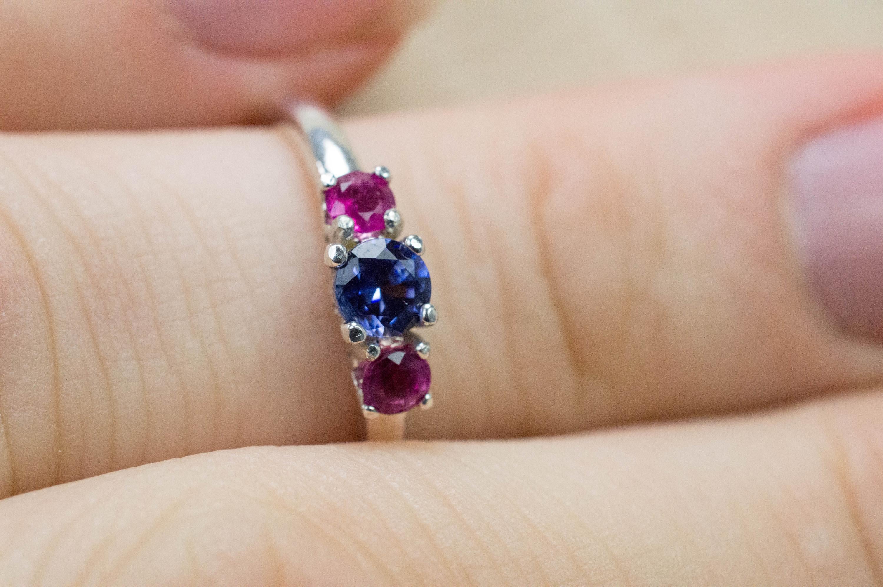 Benitoite and Bixbite Ring; Natural Untreated California Benitoite and Utah Red Beryl - Mark Oliver Gems