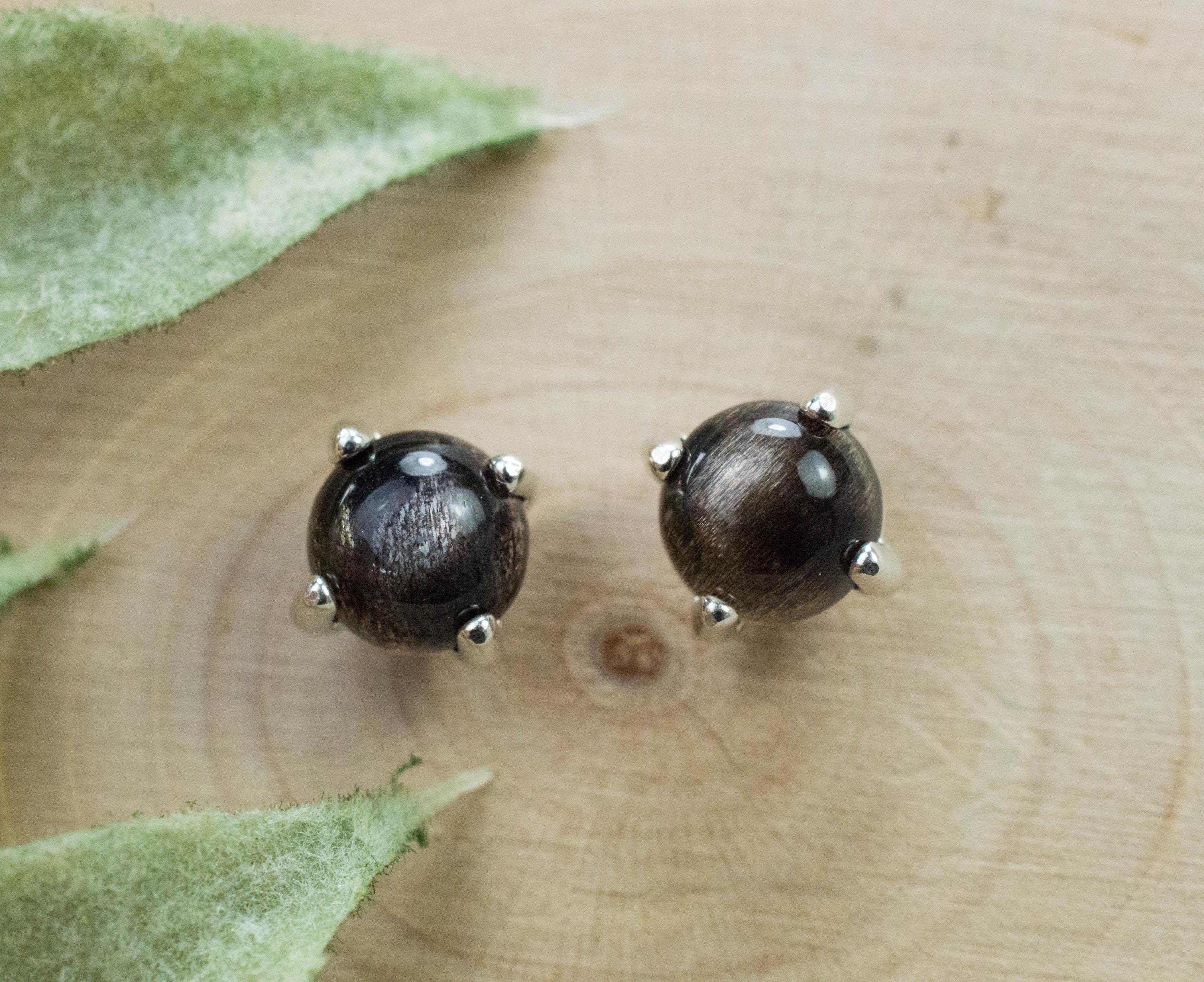 Black Moonstone Earrings; Natural Untreated India Moonstone; 1.655cts - Mark Oliver Gems