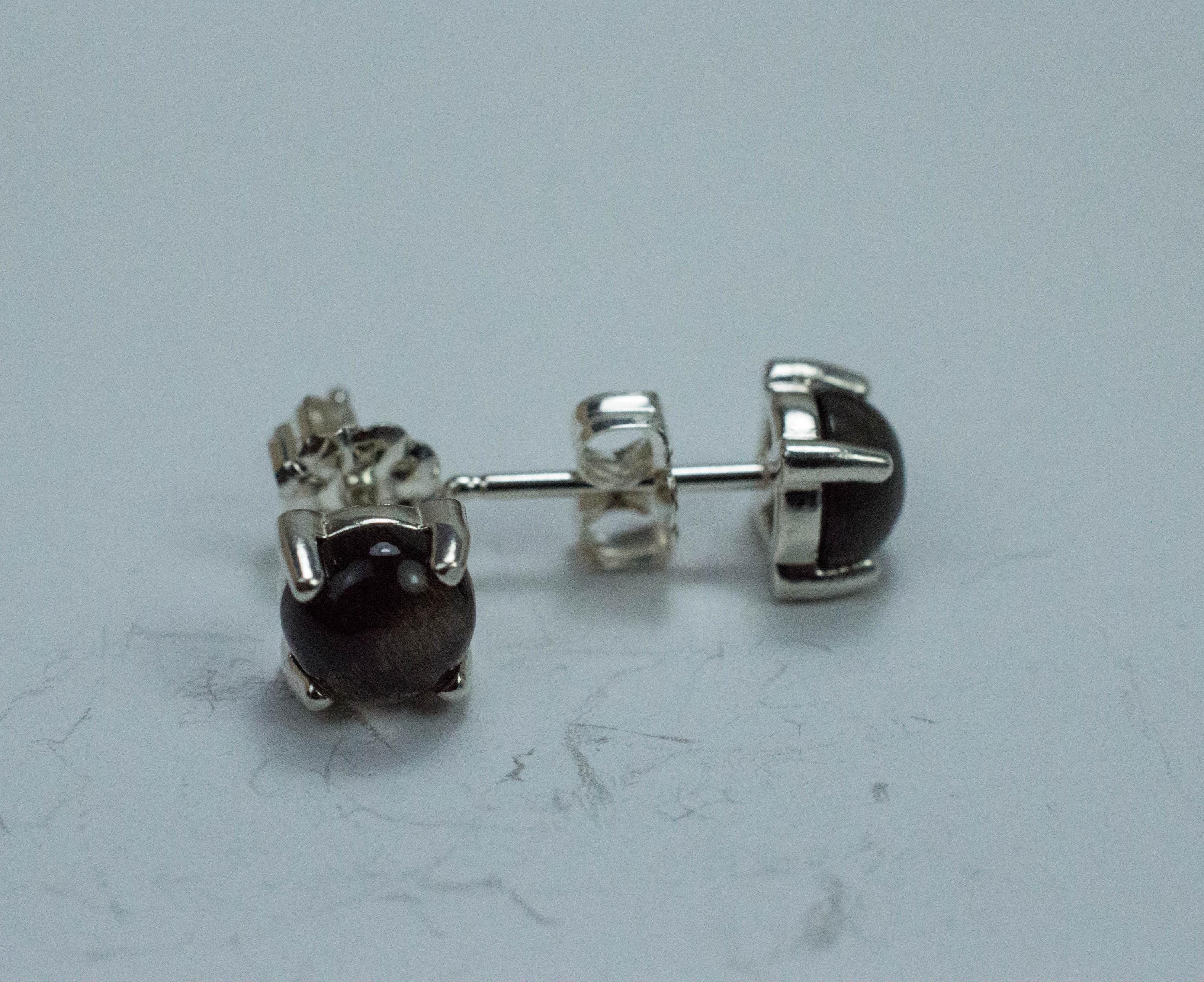 Black Moonstone Earrings; Natural Untreated India Moonstone; 1.655cts - Mark Oliver Gems