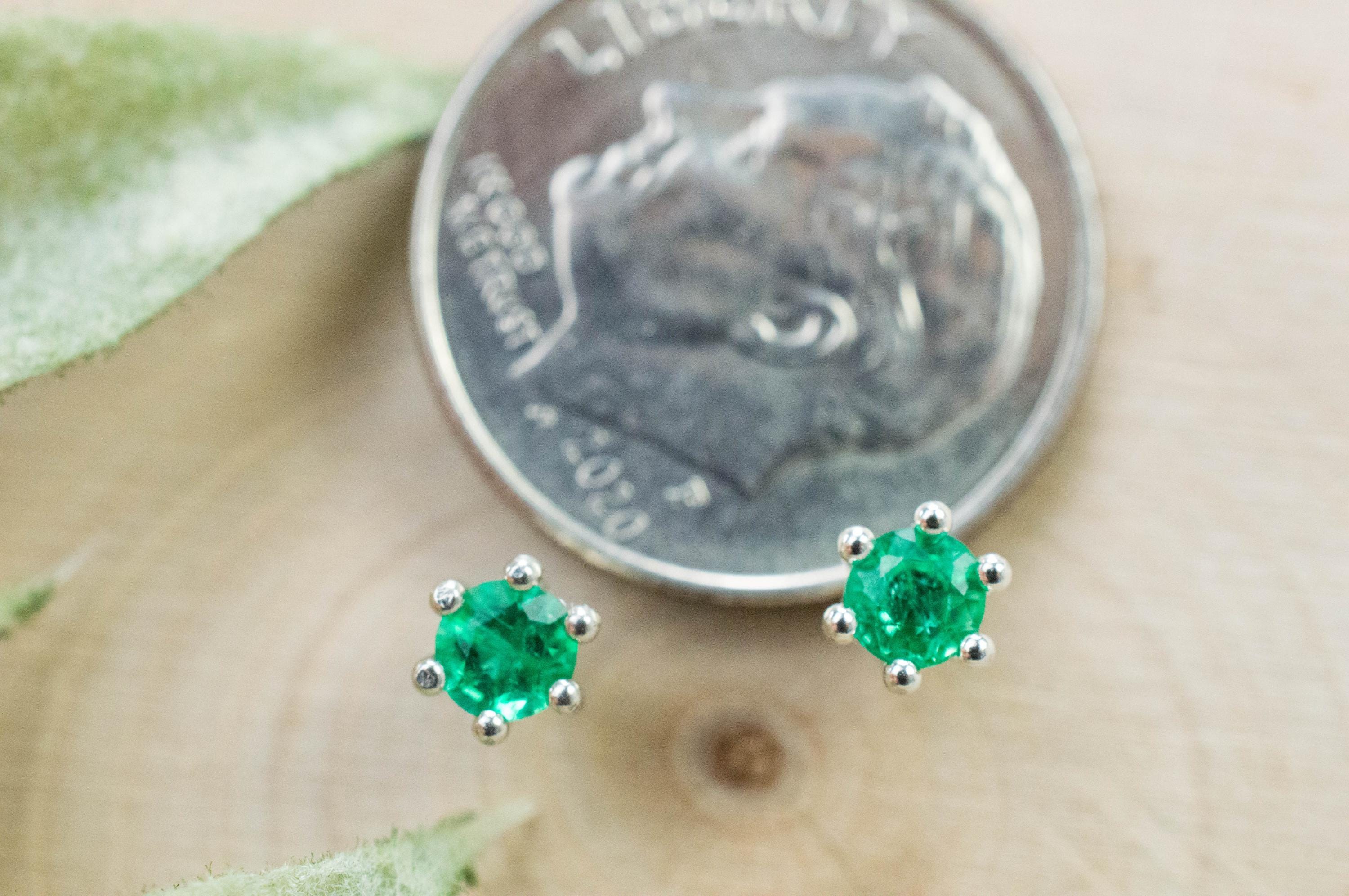 Emerald Earrings; Natural Zambia Emeralds; 0.330cts - Mark Oliver Gems