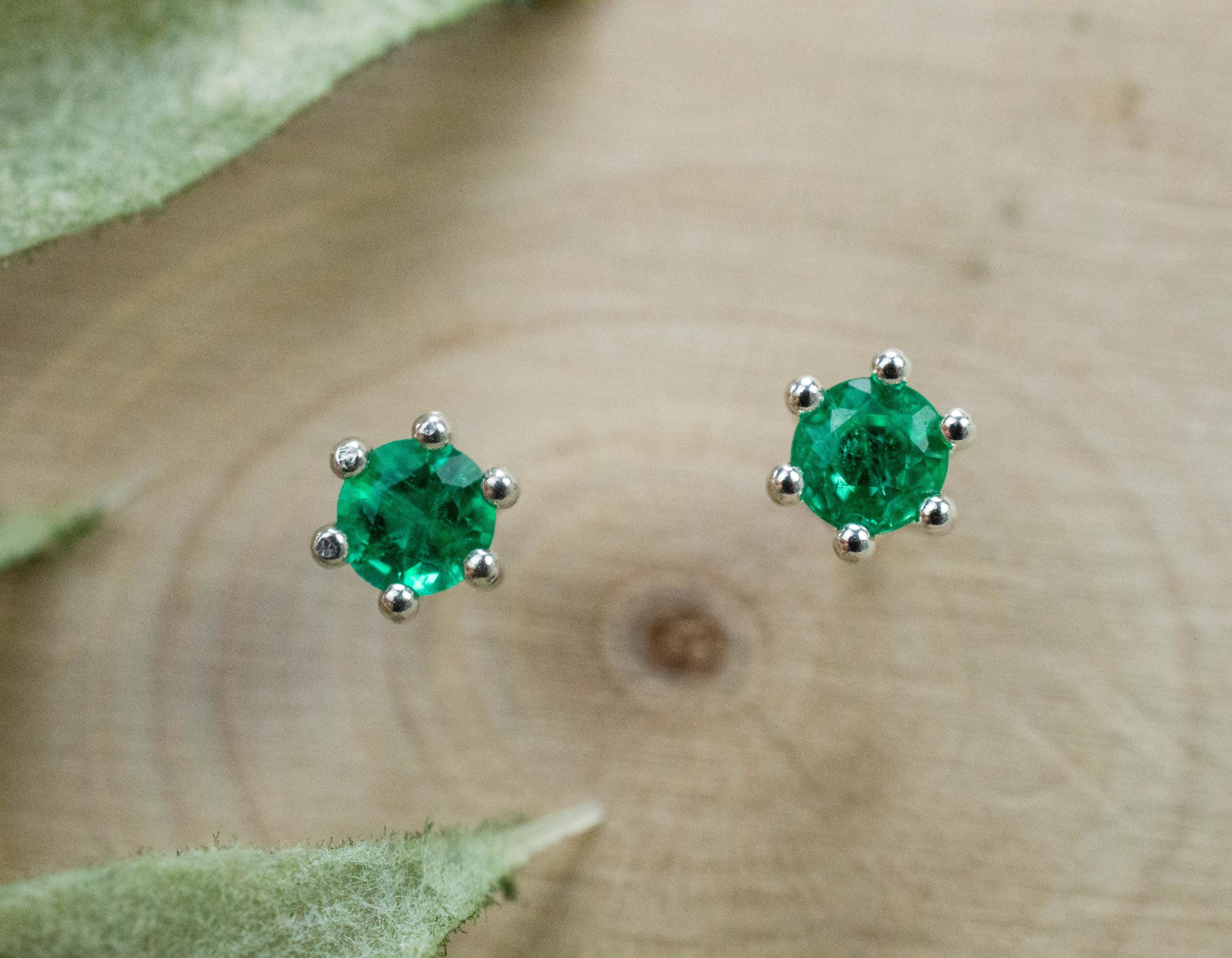 Emerald Earrings; Natural Zambia Emeralds; 0.330cts - Mark Oliver Gems