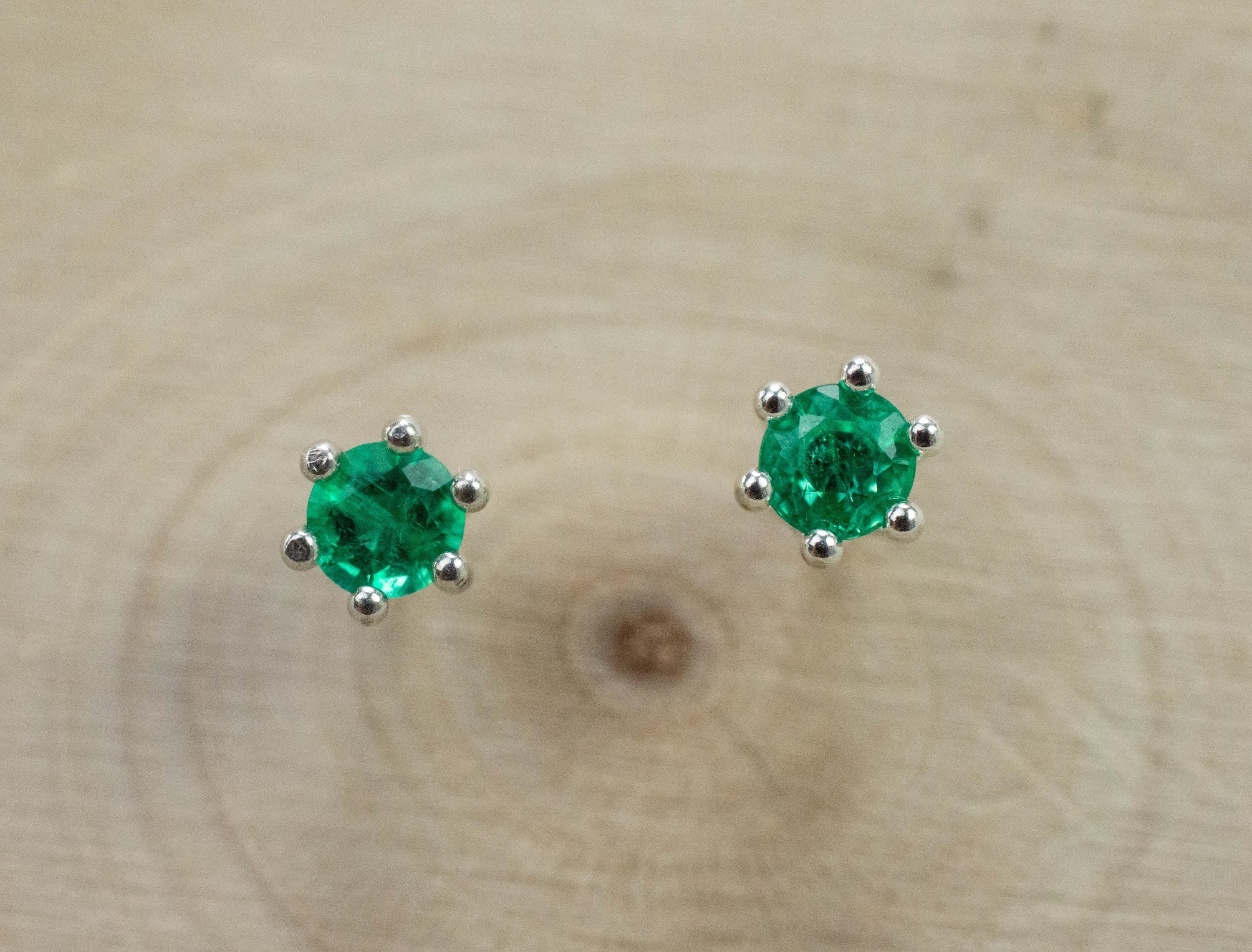Emerald Earrings; Natural Zambia Emeralds; 0.330cts - Mark Oliver Gems