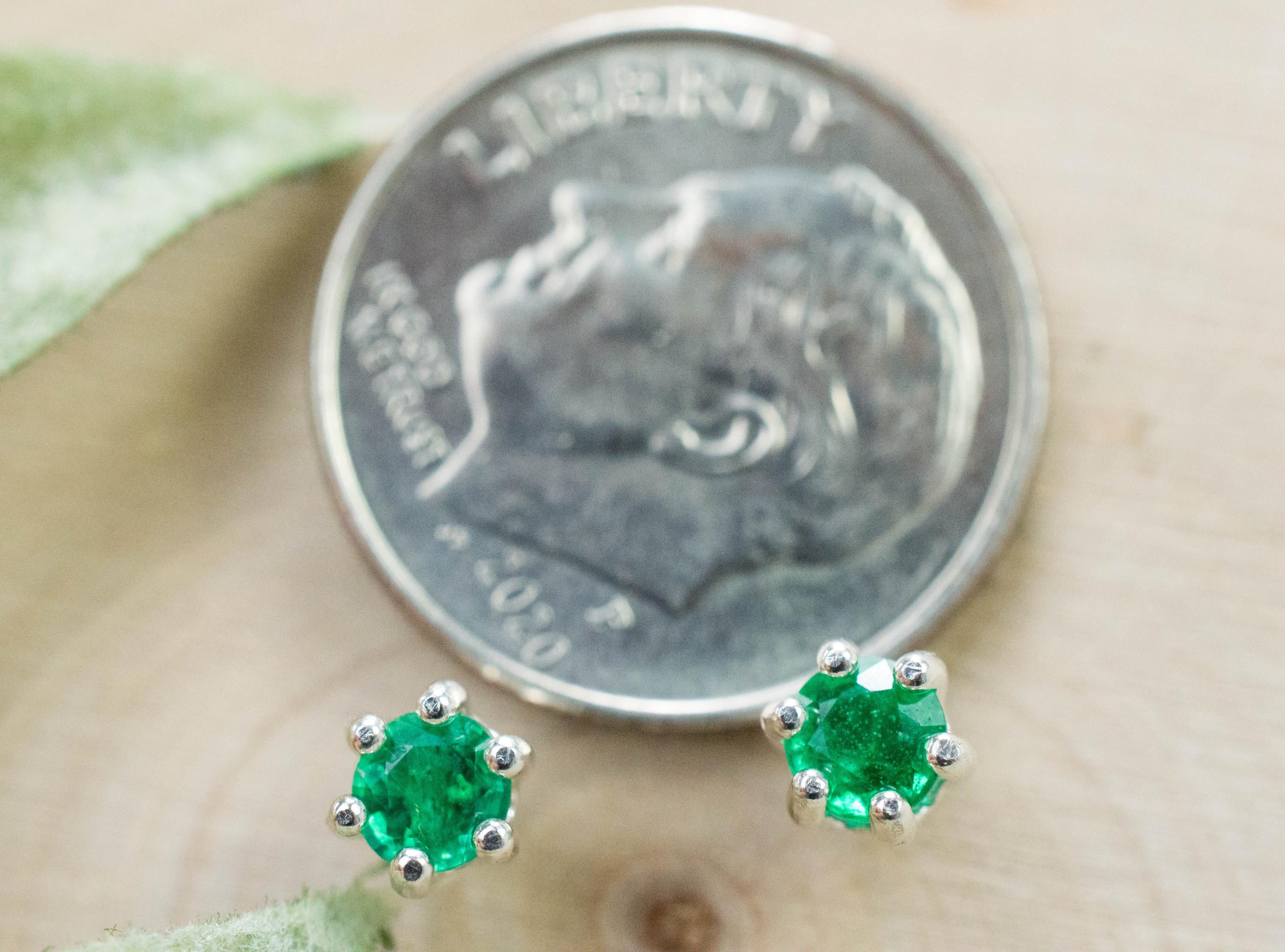 Emerald Earrings; Natural Zambia Emeralds; 0.350cts - Mark Oliver Gems