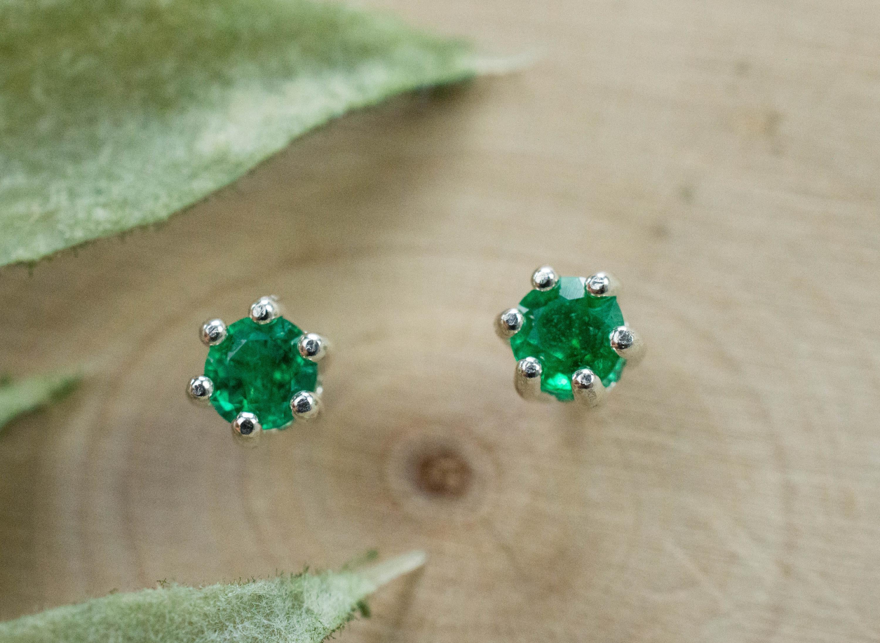 Emerald Earrings; Natural Zambia Emeralds; 0.350cts - Mark Oliver Gems