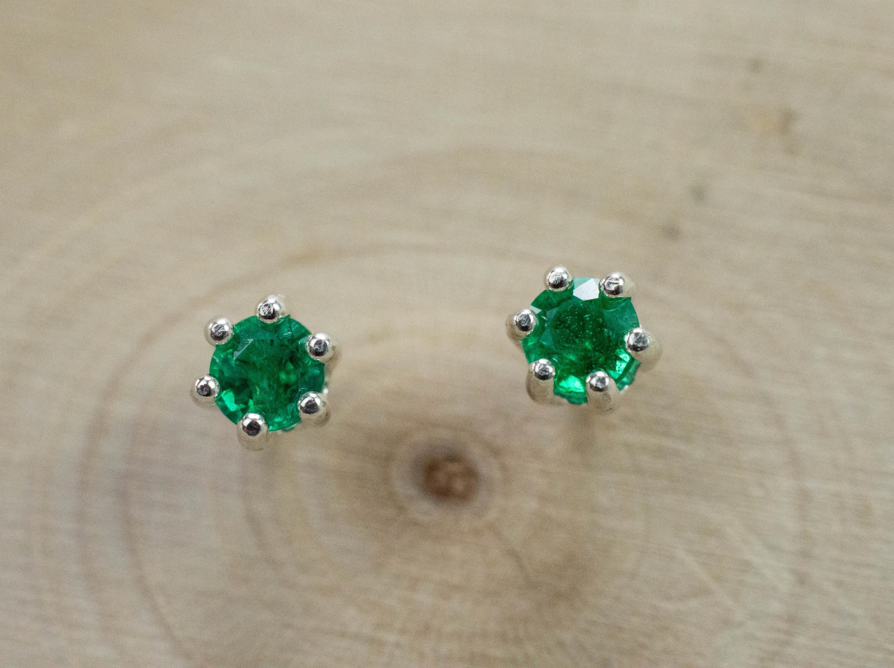Emerald Earrings; Natural Zambia Emeralds; 0.350cts - Mark Oliver Gems