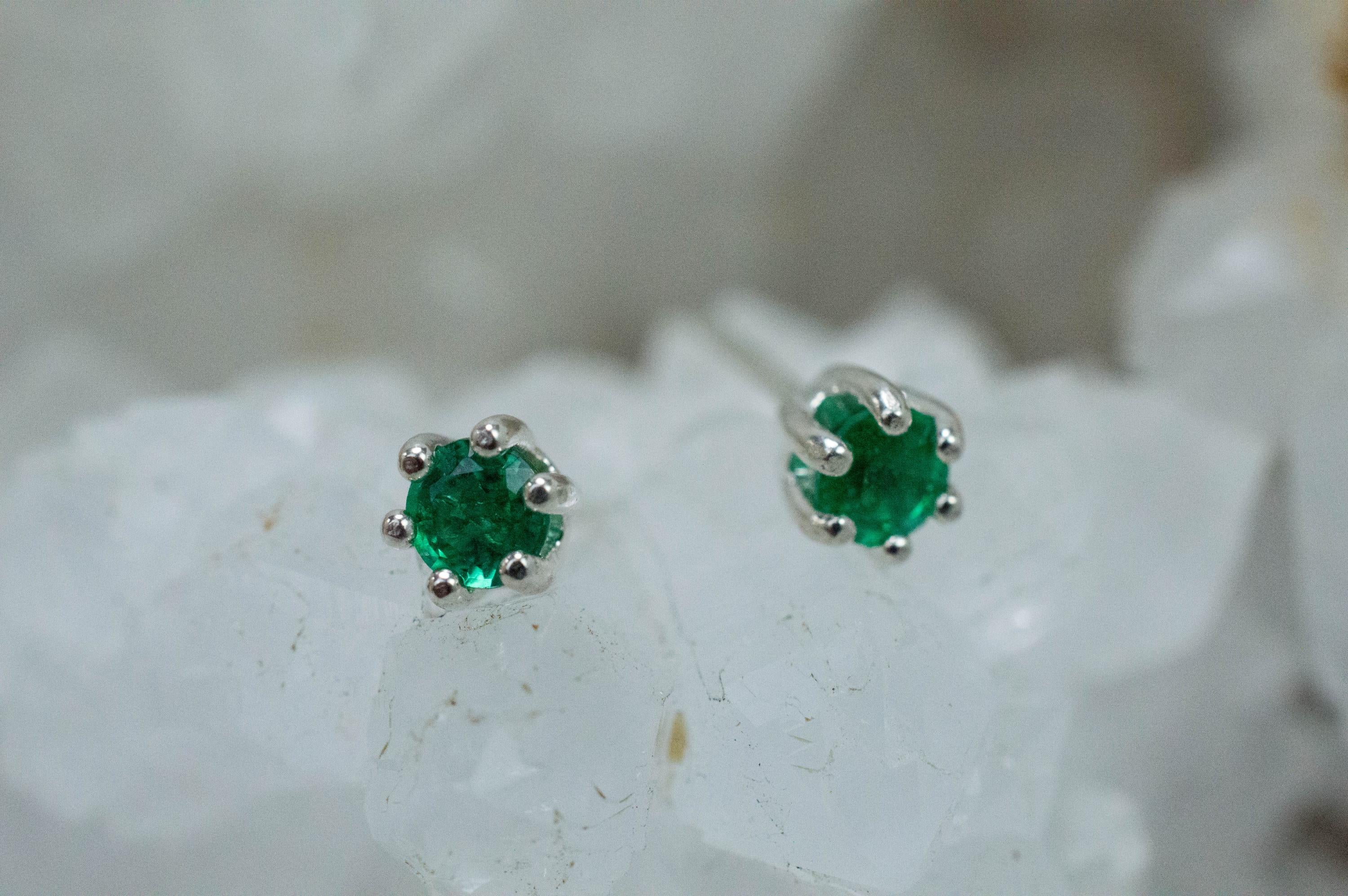 Emerald Earrings; Natural Zambia Emeralds; 0.350cts - Mark Oliver Gems