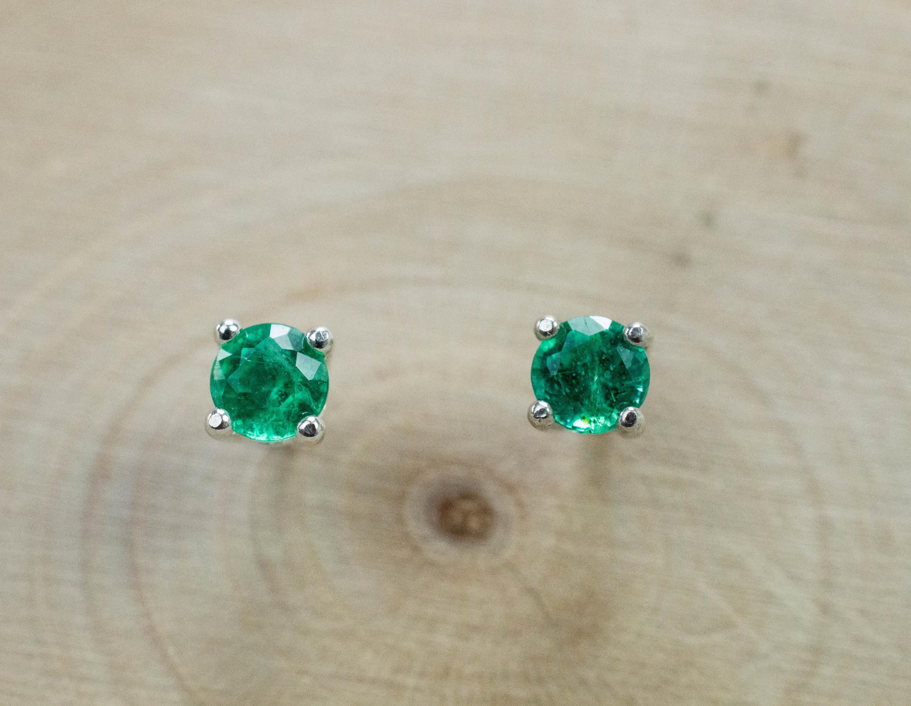 Emerald Earrings; Natural Zambia Emeralds; 0.400cts - Mark Oliver Gems