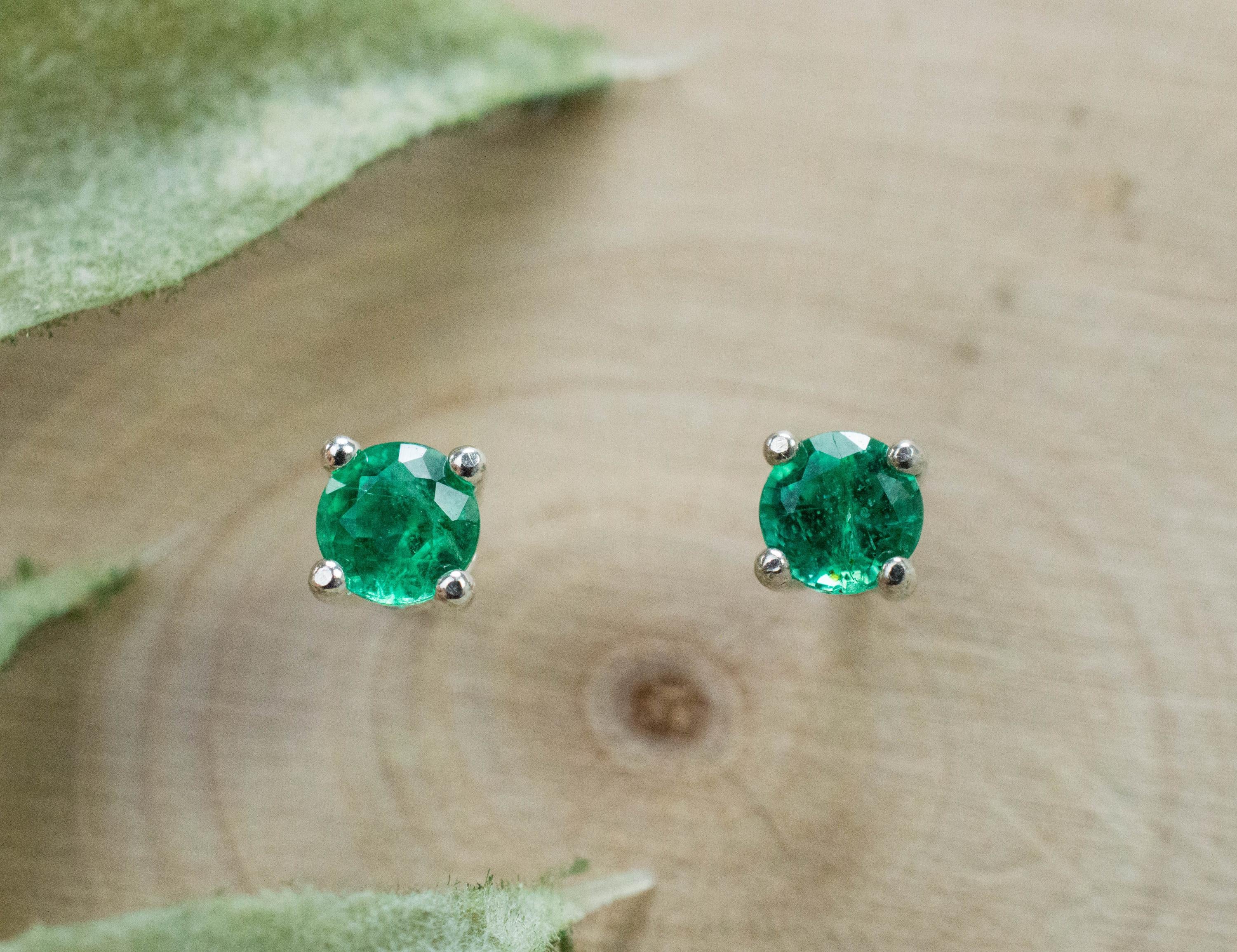 Emerald Earrings; Natural Zambia Emeralds; 0.400cts - Mark Oliver Gems