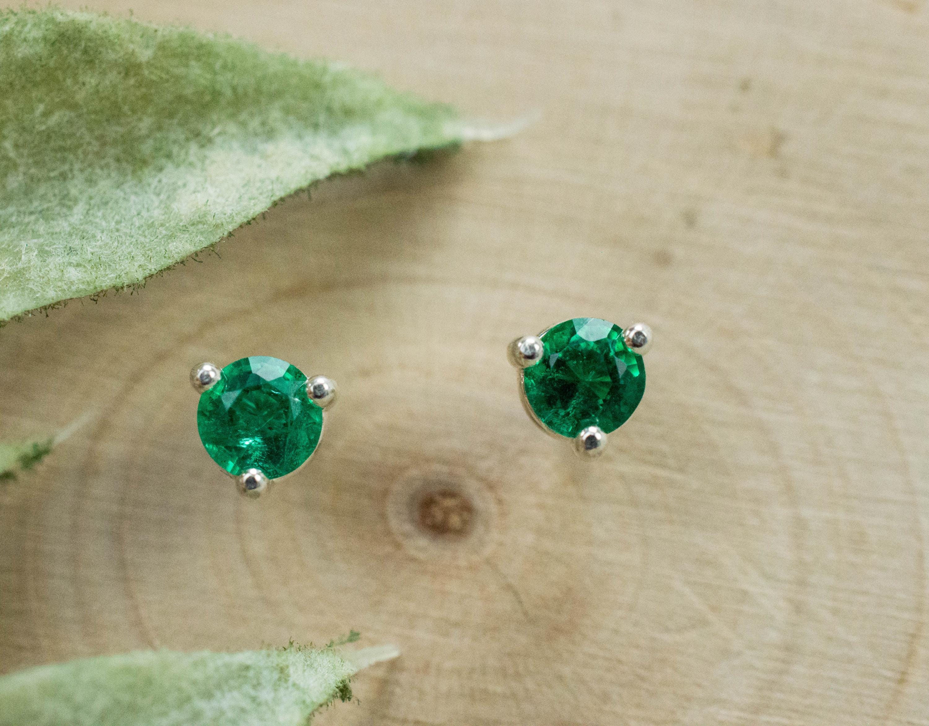 Emerald Earrings; Natural Zambia Emerald; 0.400cts - Mark Oliver Gems