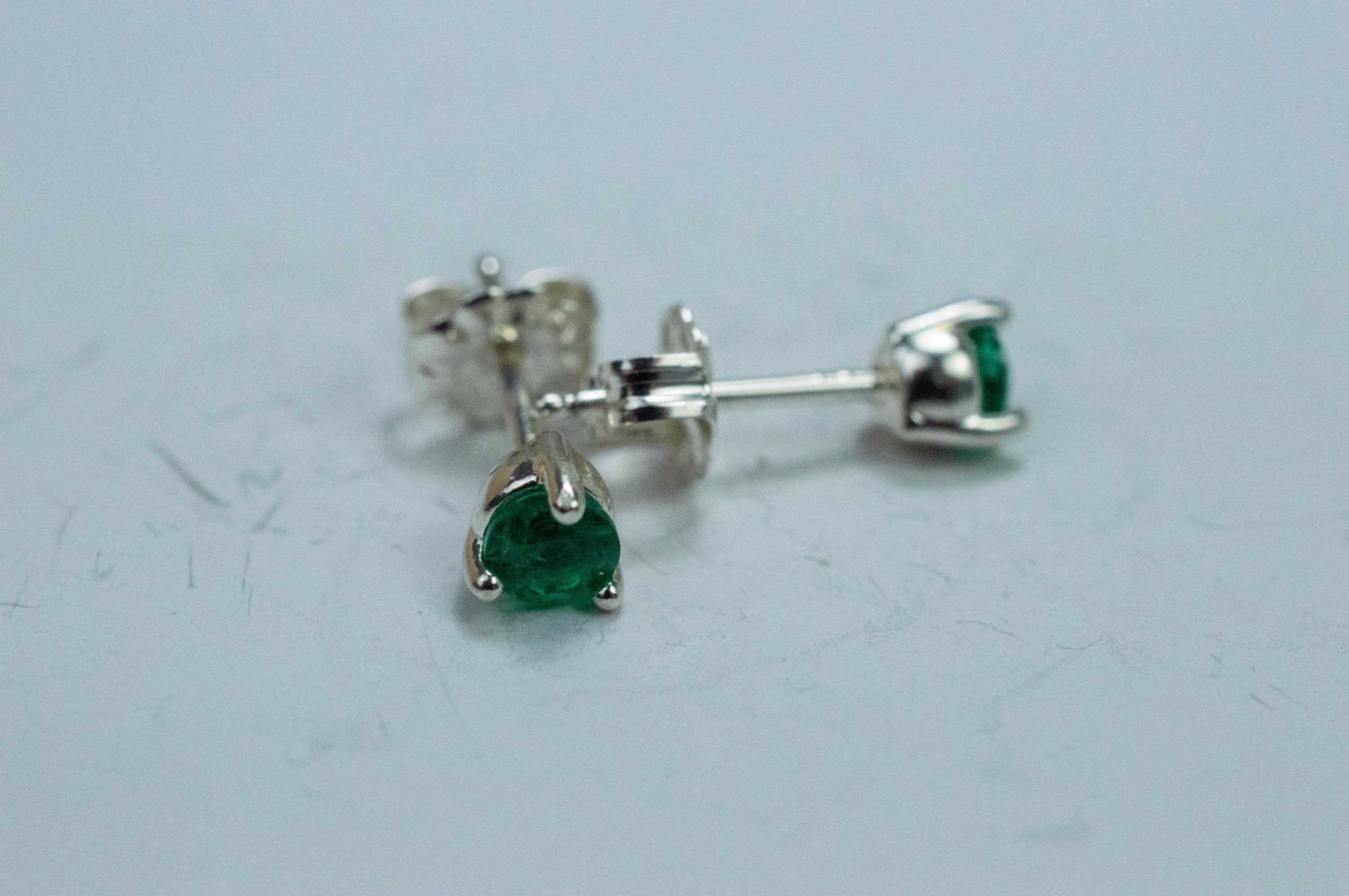 Emerald Earrings; Natural Zambia Emerald; 0.400cts - Mark Oliver Gems