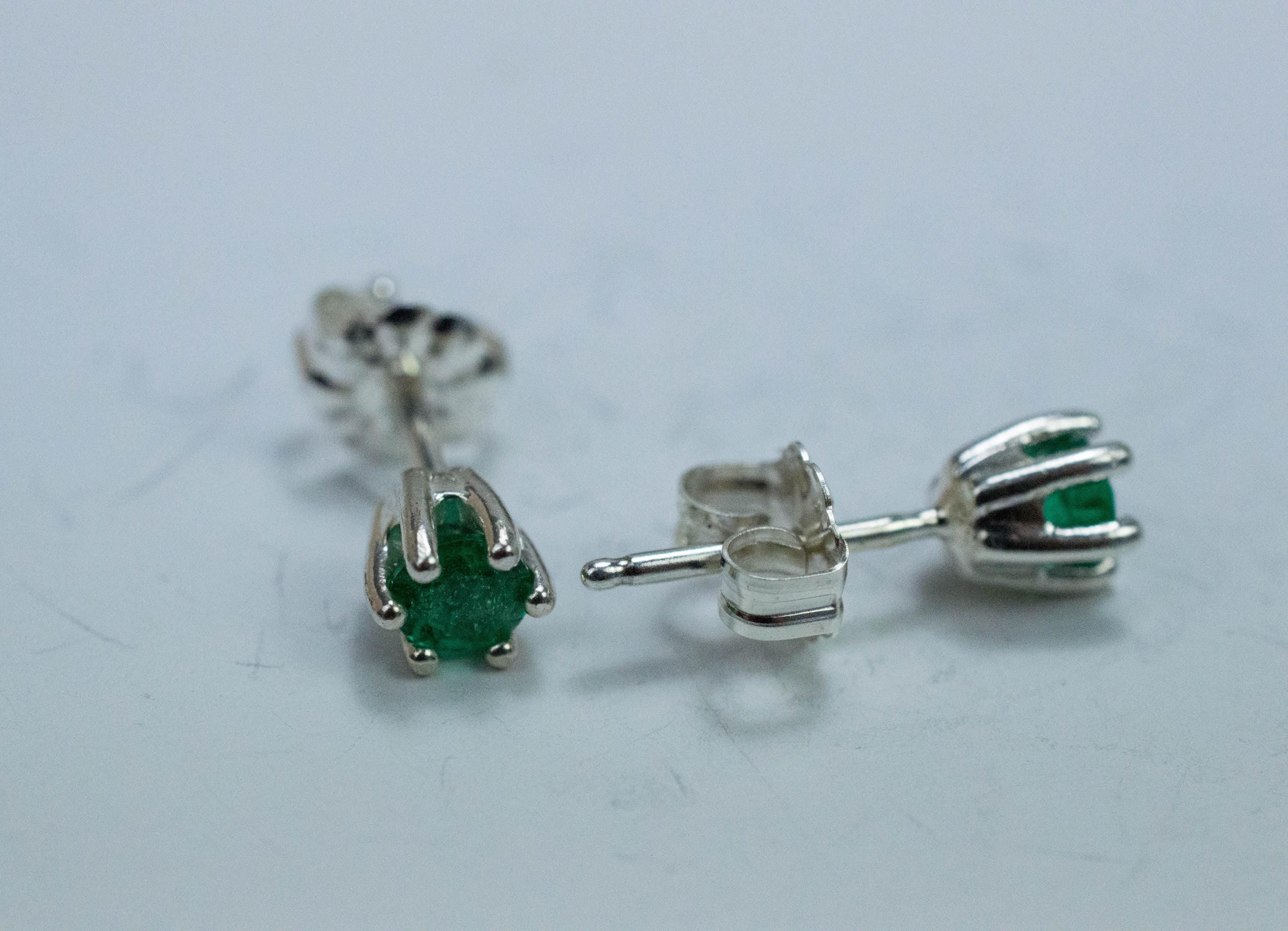 Emerald Earrings; Natural Zambia Emeralds; 0.410cts - Mark Oliver Gems